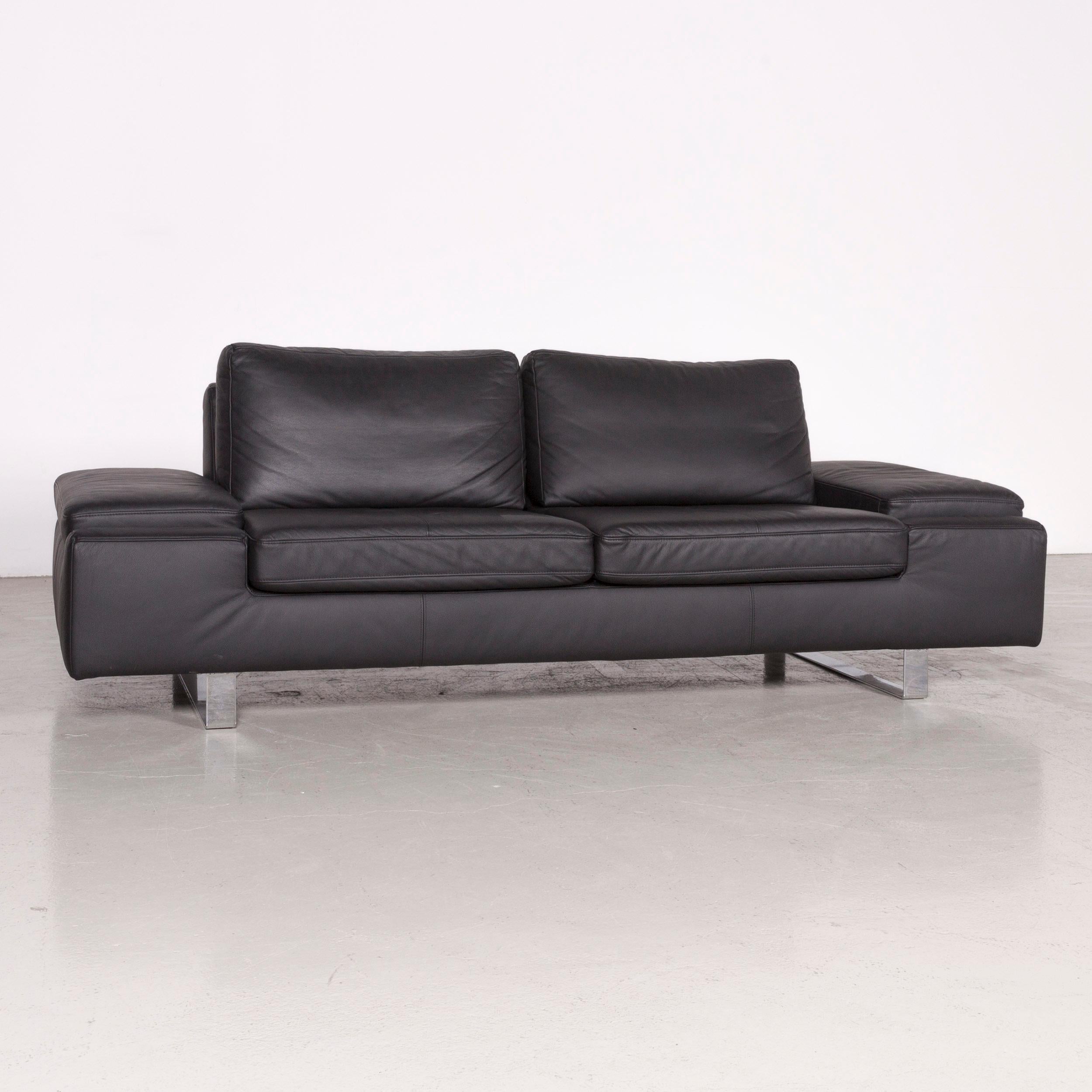 Arte M Designer Leather Sofa Black Three-Seat Couch Modern In Good Condition For Sale In Cologne, DE