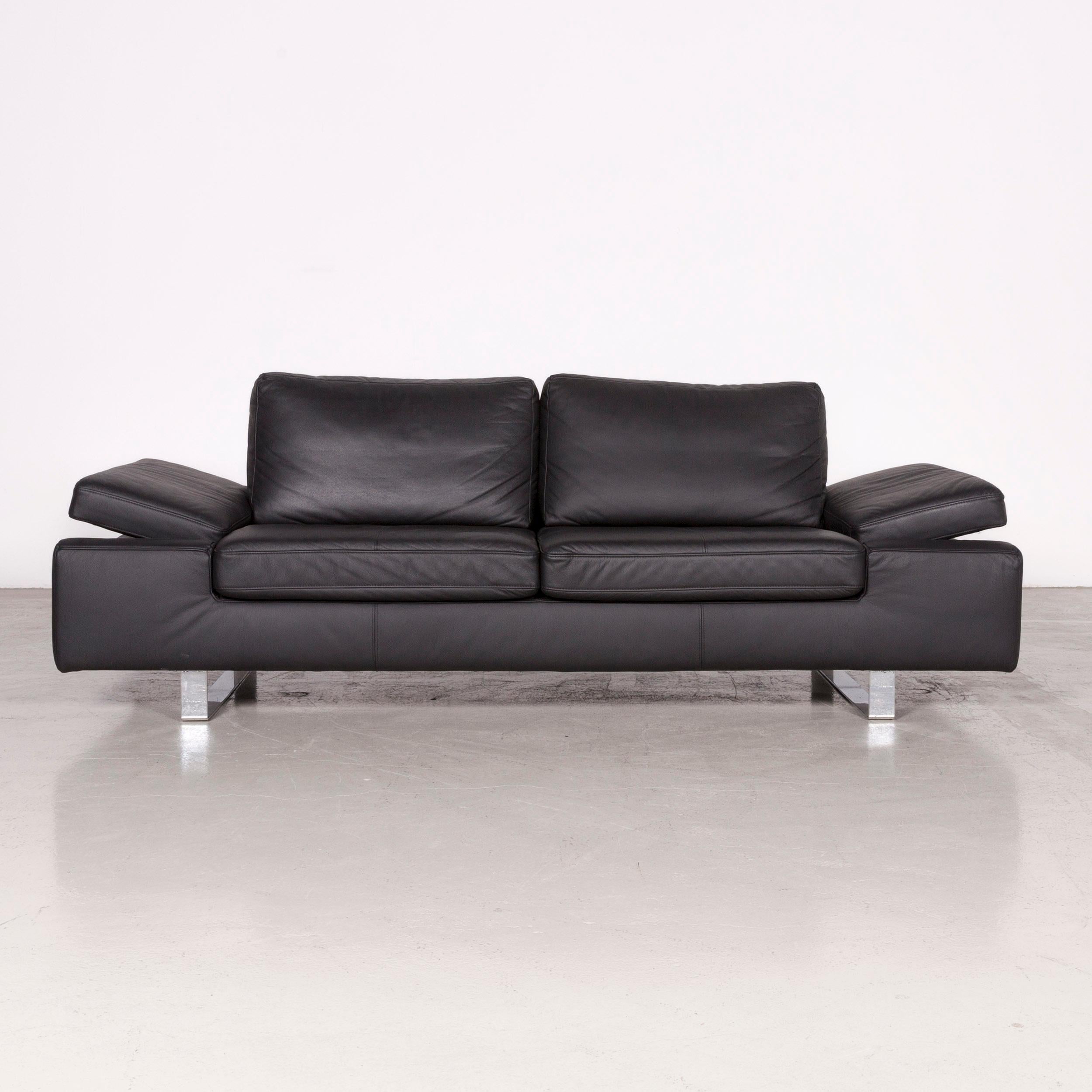 Contemporary Arte M Designer Leather Sofa Black Three-Seat Couch Modern For Sale
