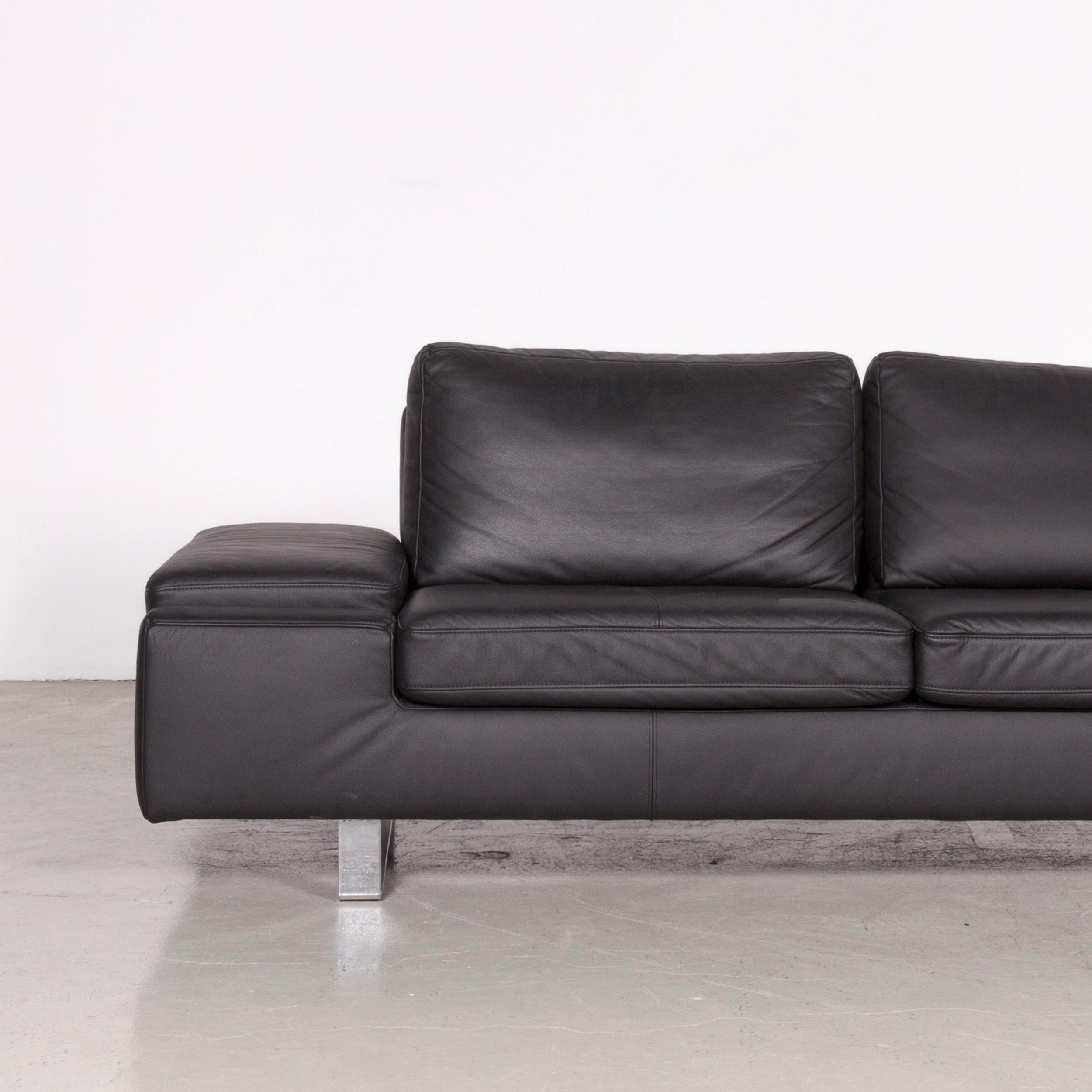 Arte M Designer Leather Sofa Black Three-Seat Couch Modern For Sale 1