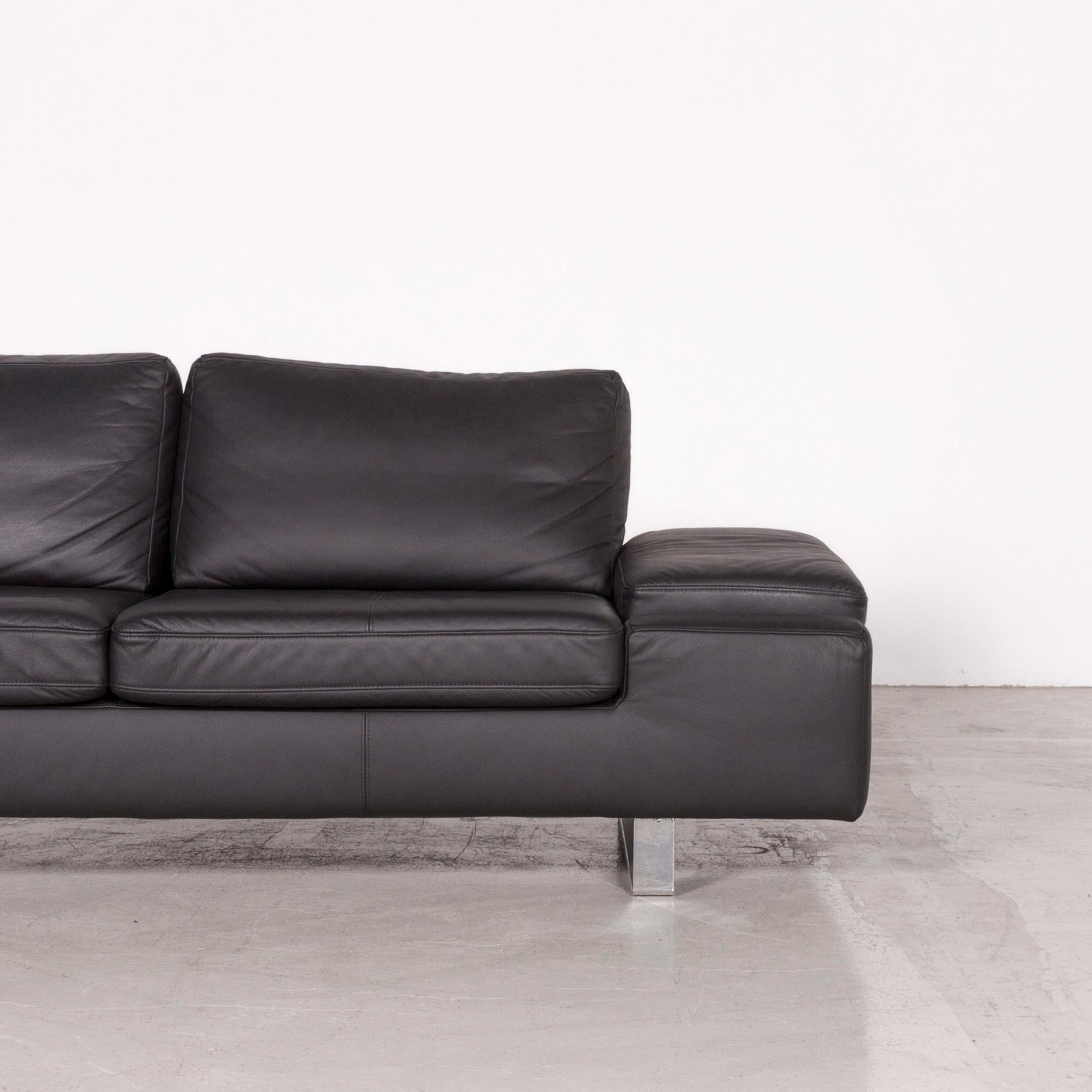 Arte M Designer Leather Sofa Black Three-Seat Couch Modern For Sale 2