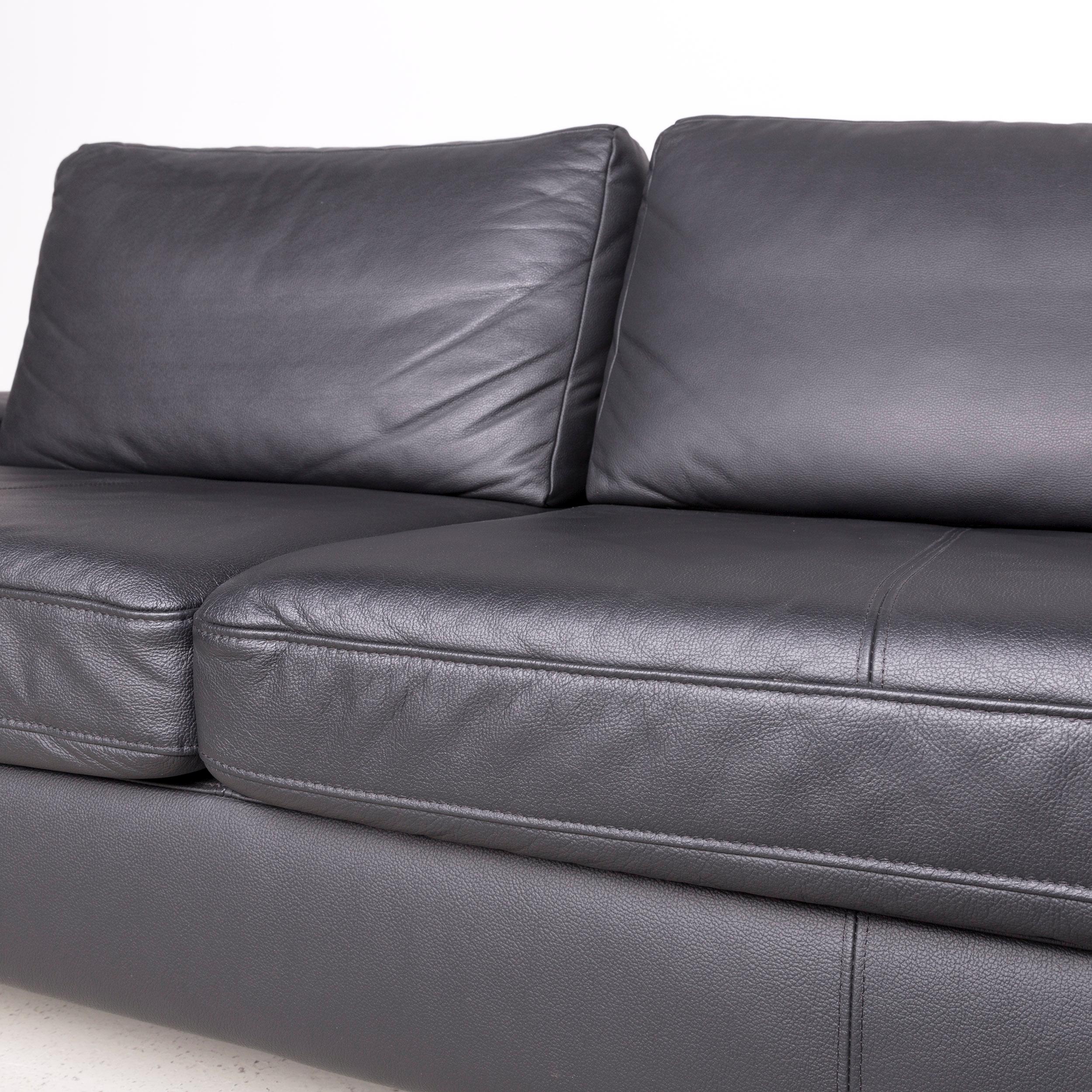 Arte M Designer Leather Sofa Black Three-Seat Couch Modern For Sale 3