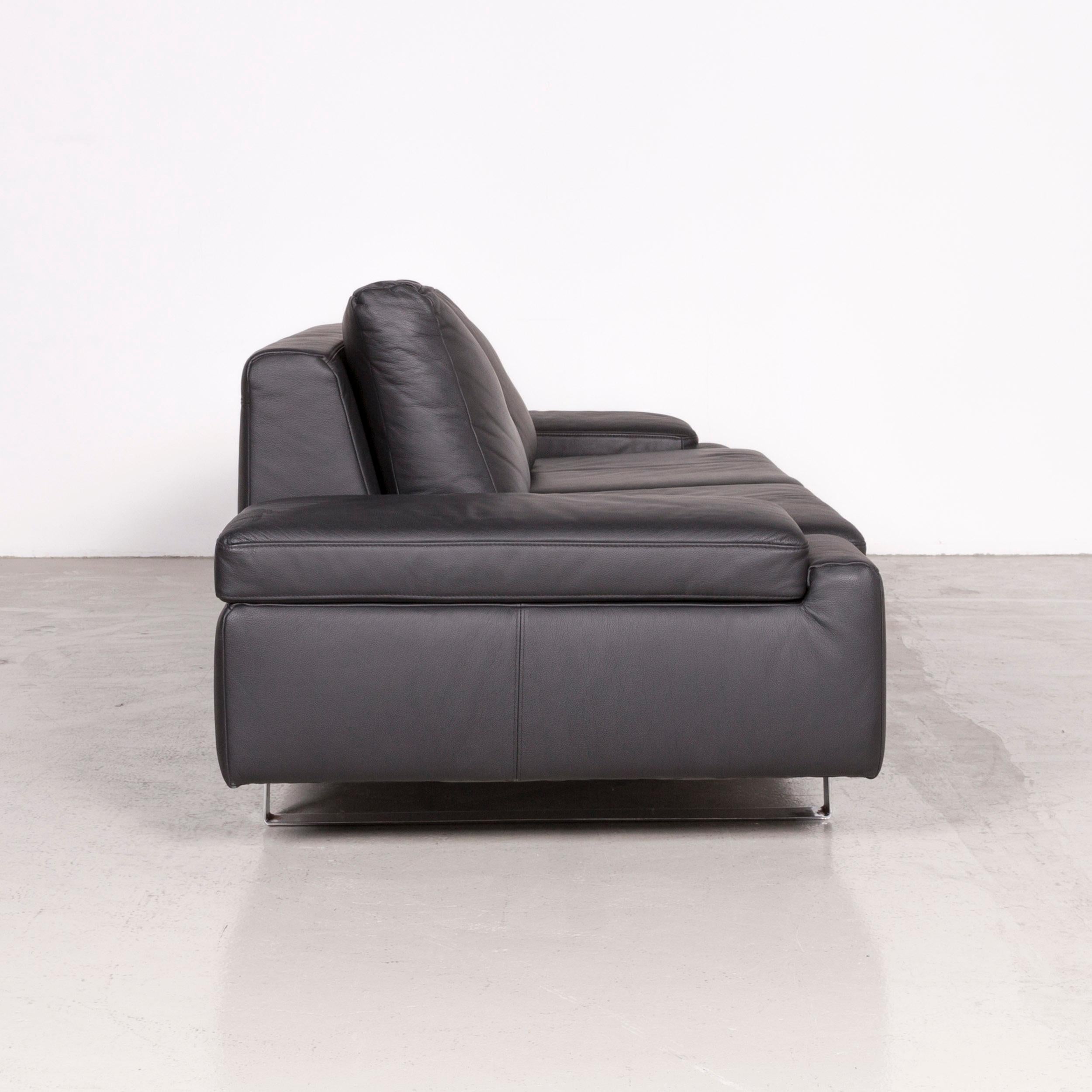 Arte M Designer Leather Sofa Black Three-Seat Couch Modern For Sale 4