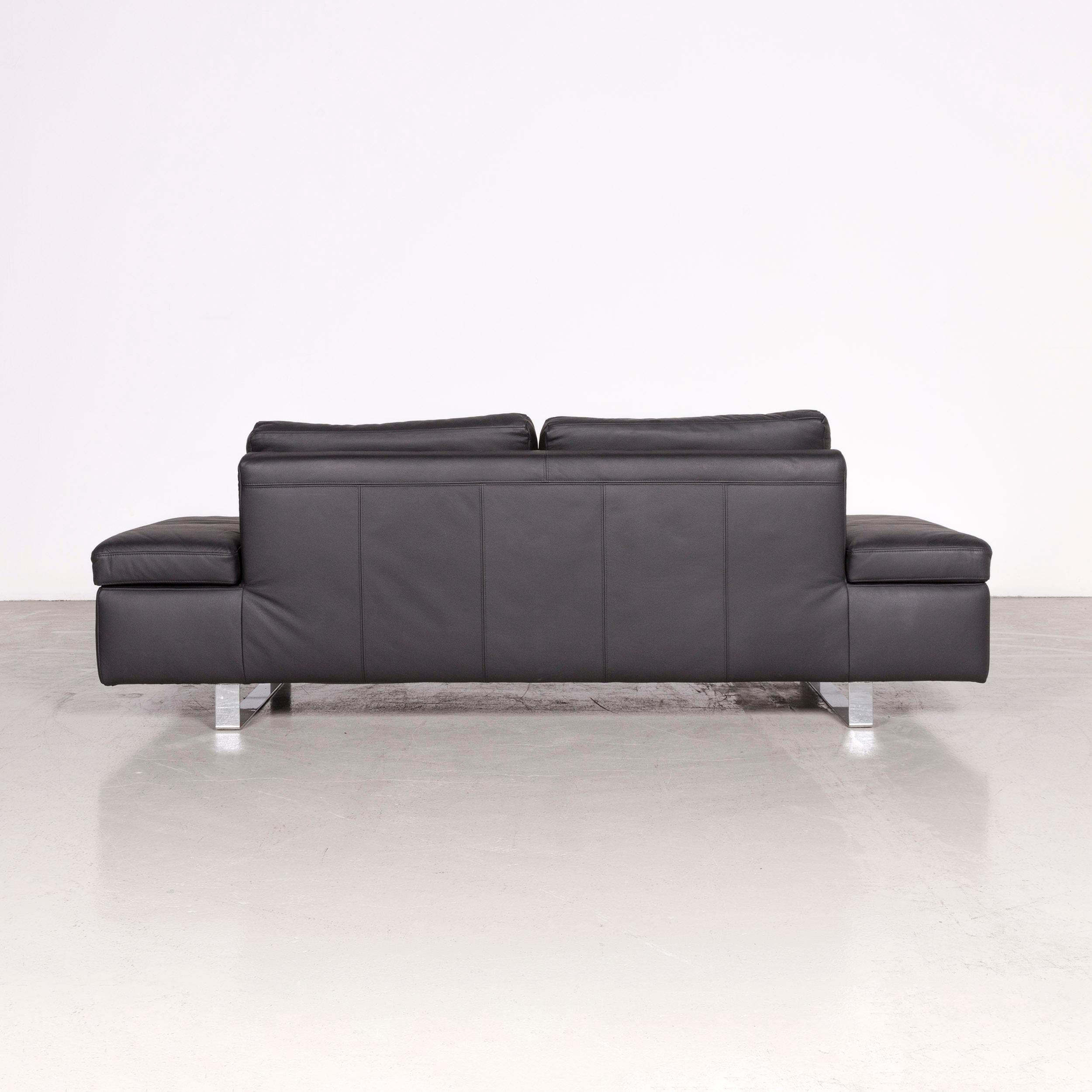 Arte M Designer Leather Sofa Black Three-Seat Couch Modern For Sale 5