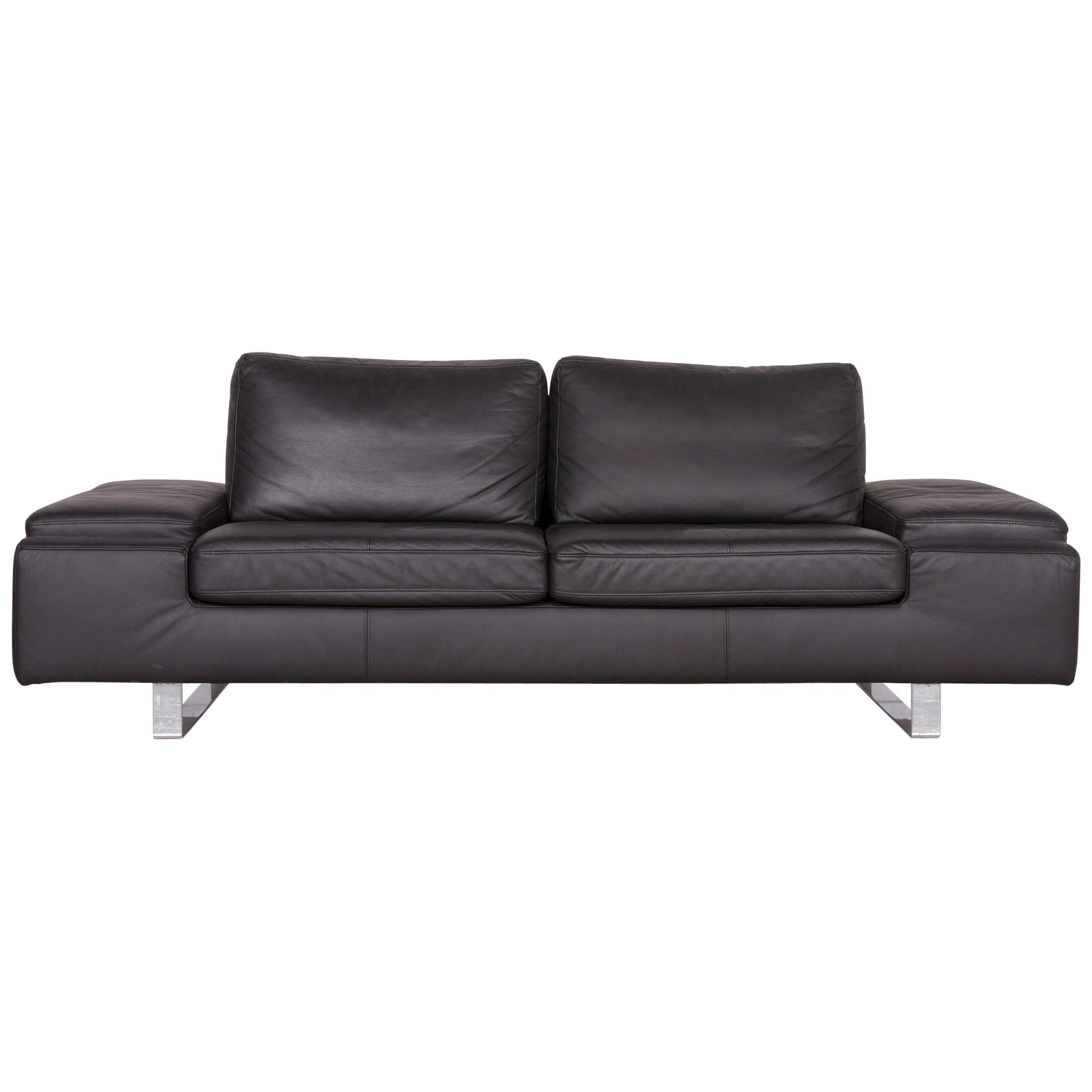 Arte M Designer Leather Sofa Black Three-Seat Couch Modern For Sale