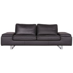 Arte M Designer Leather Sofa Black Three-Seat Couch Modern