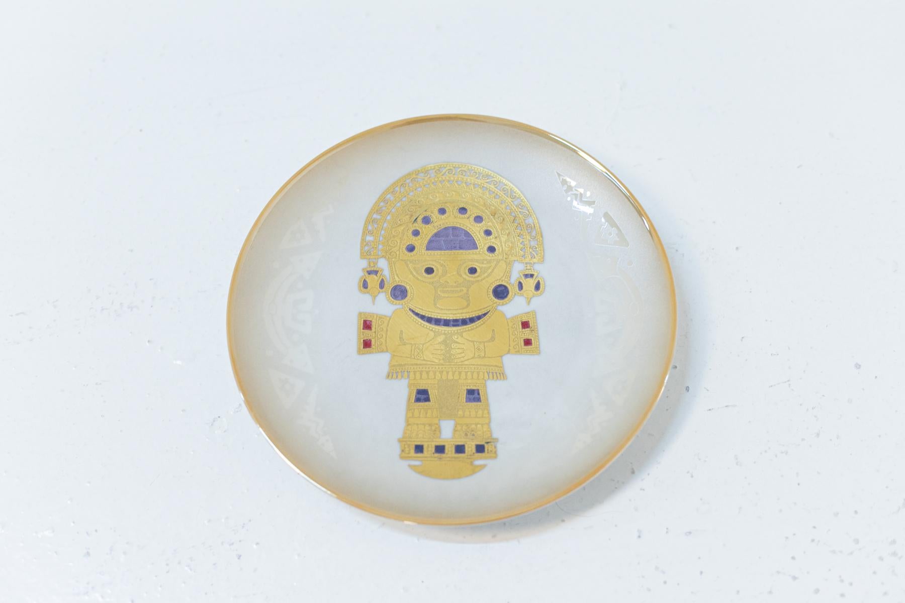 Arte Morbelli Five Porcelain Plates with 24k Golden Inserts For Sale 8