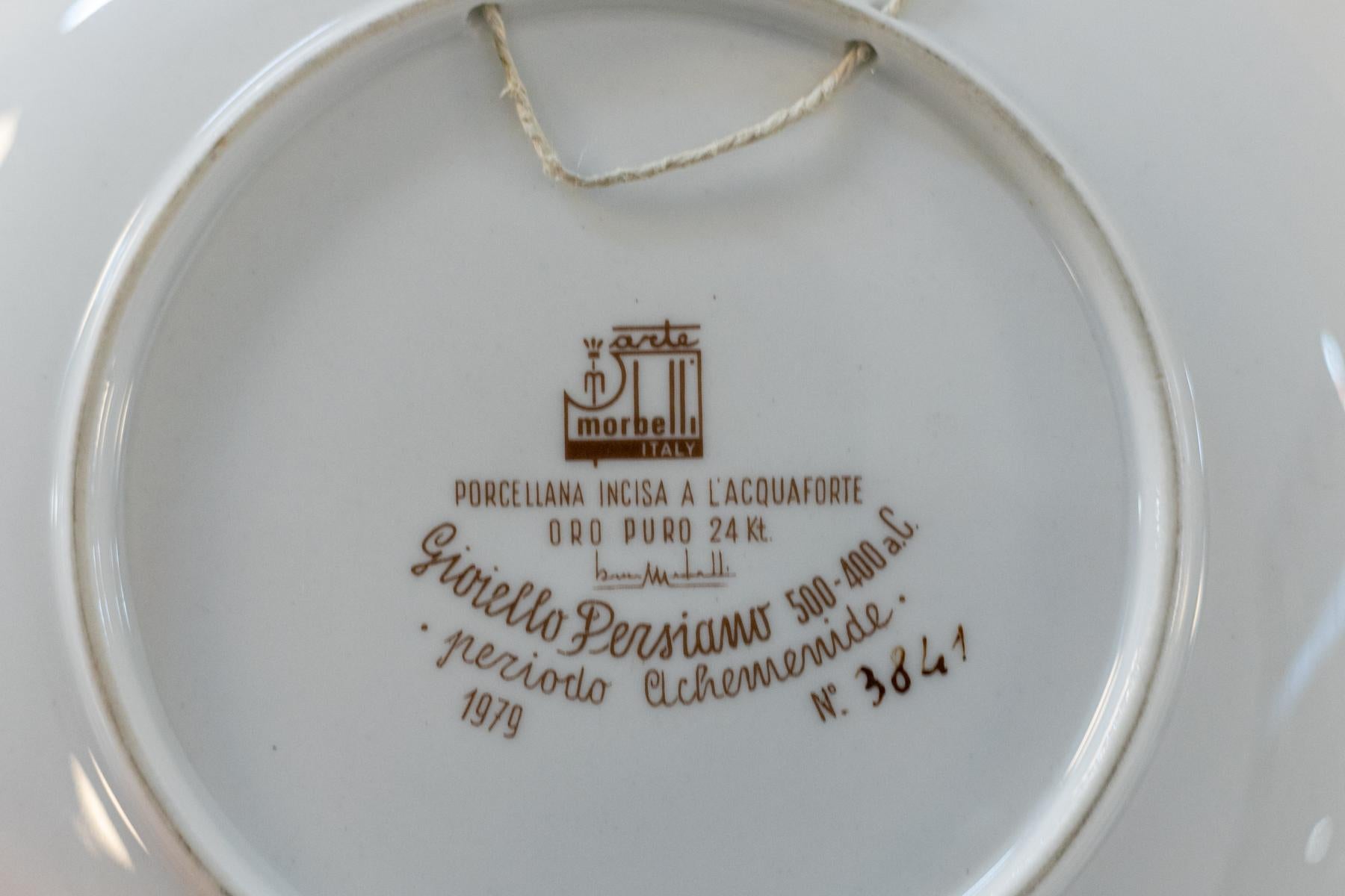 Arte Morbelli Five Porcelain Plates with 24k Golden Inserts For Sale 9