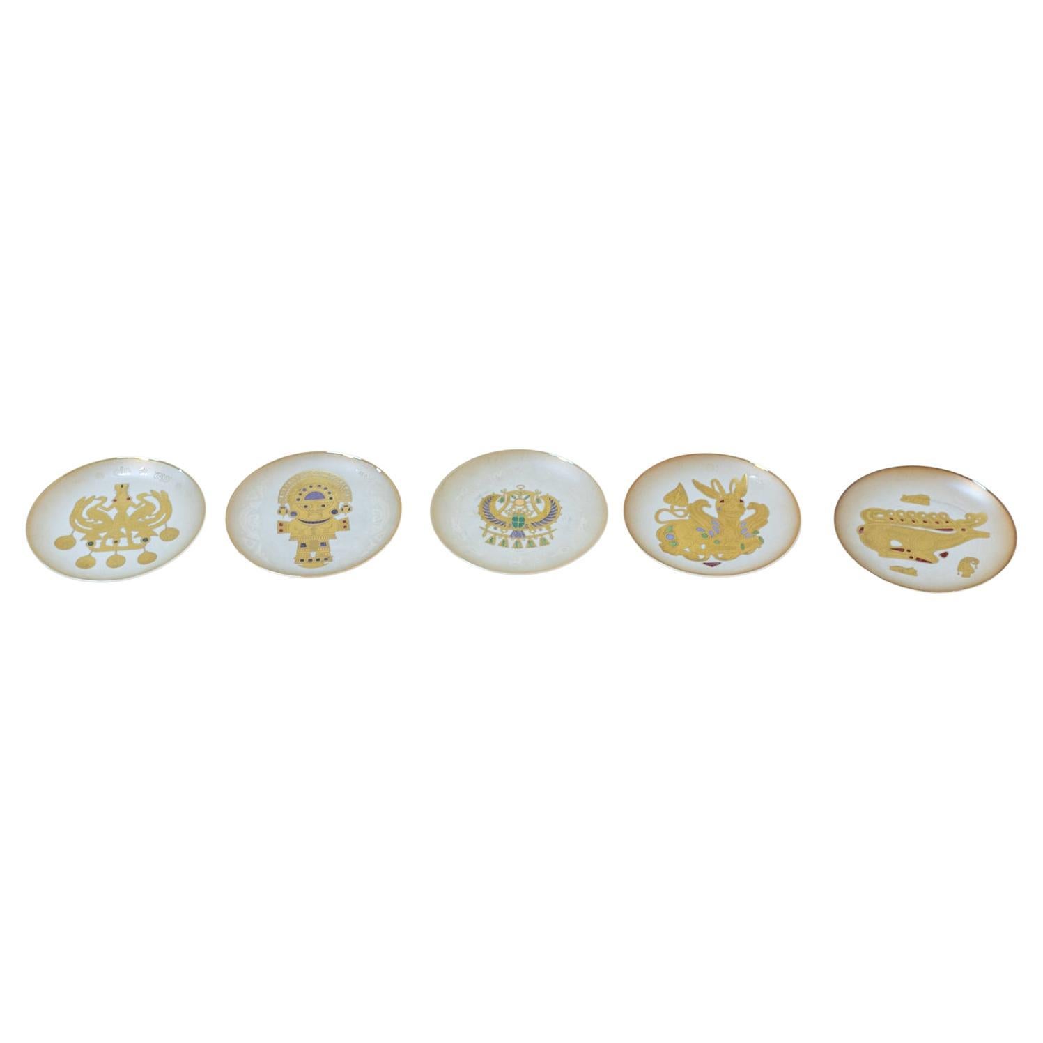 Arte Morbelli Five Porcelain Plates with 24k Golden Inserts