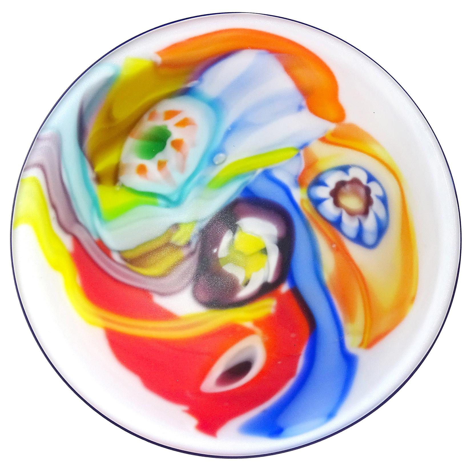 Arte Murano ICET Millefiori Flower Color Streaks Italian Art Glass Satin Bowl For Sale