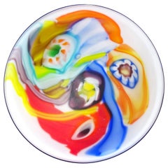 Vintage Arte Murano ICET Millefiori Flower Color Streaks Italian Art Glass Satin Bowl