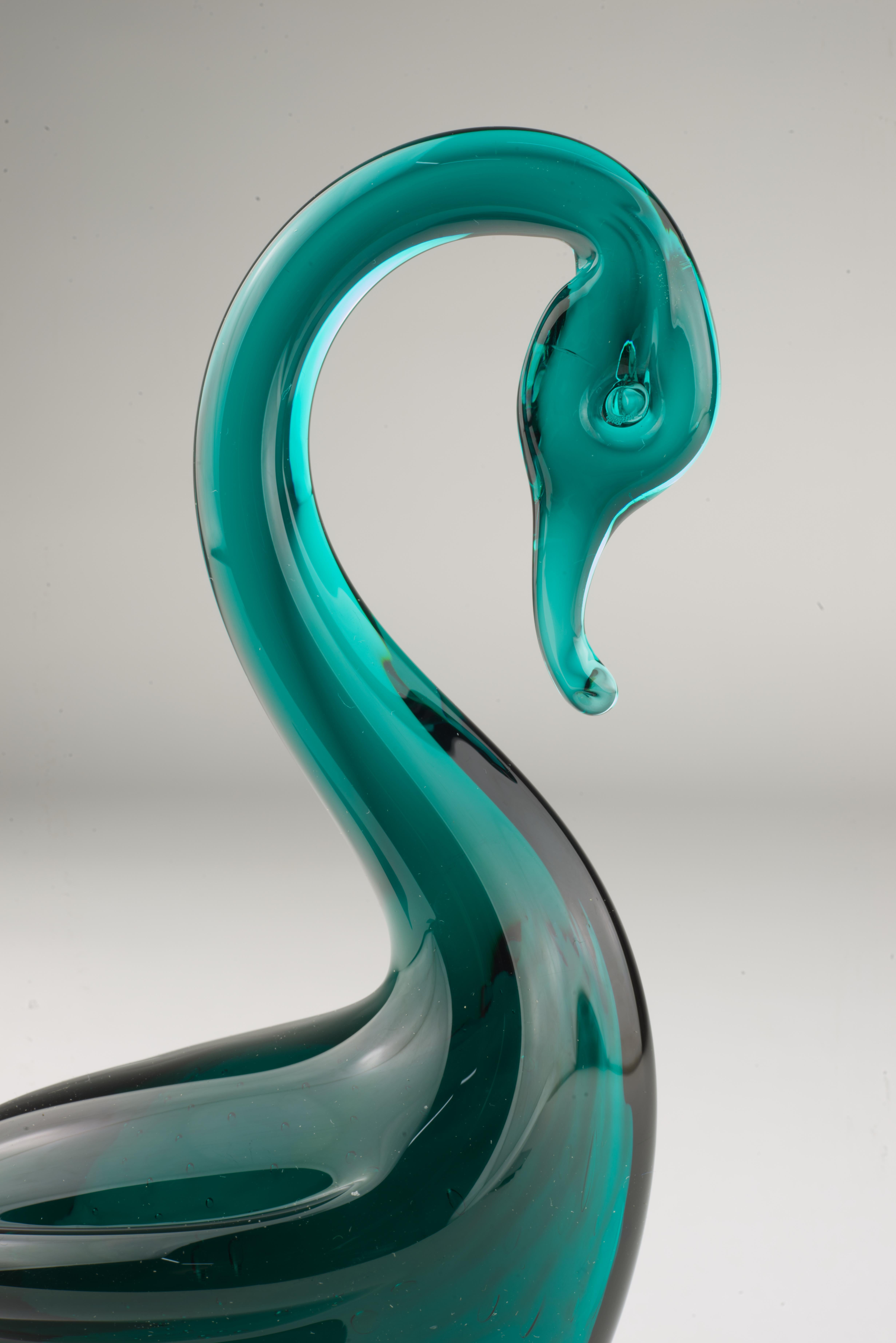 Arte Murano Swan Green White Sommerso Glass Figurine Paperweight For Sale 5