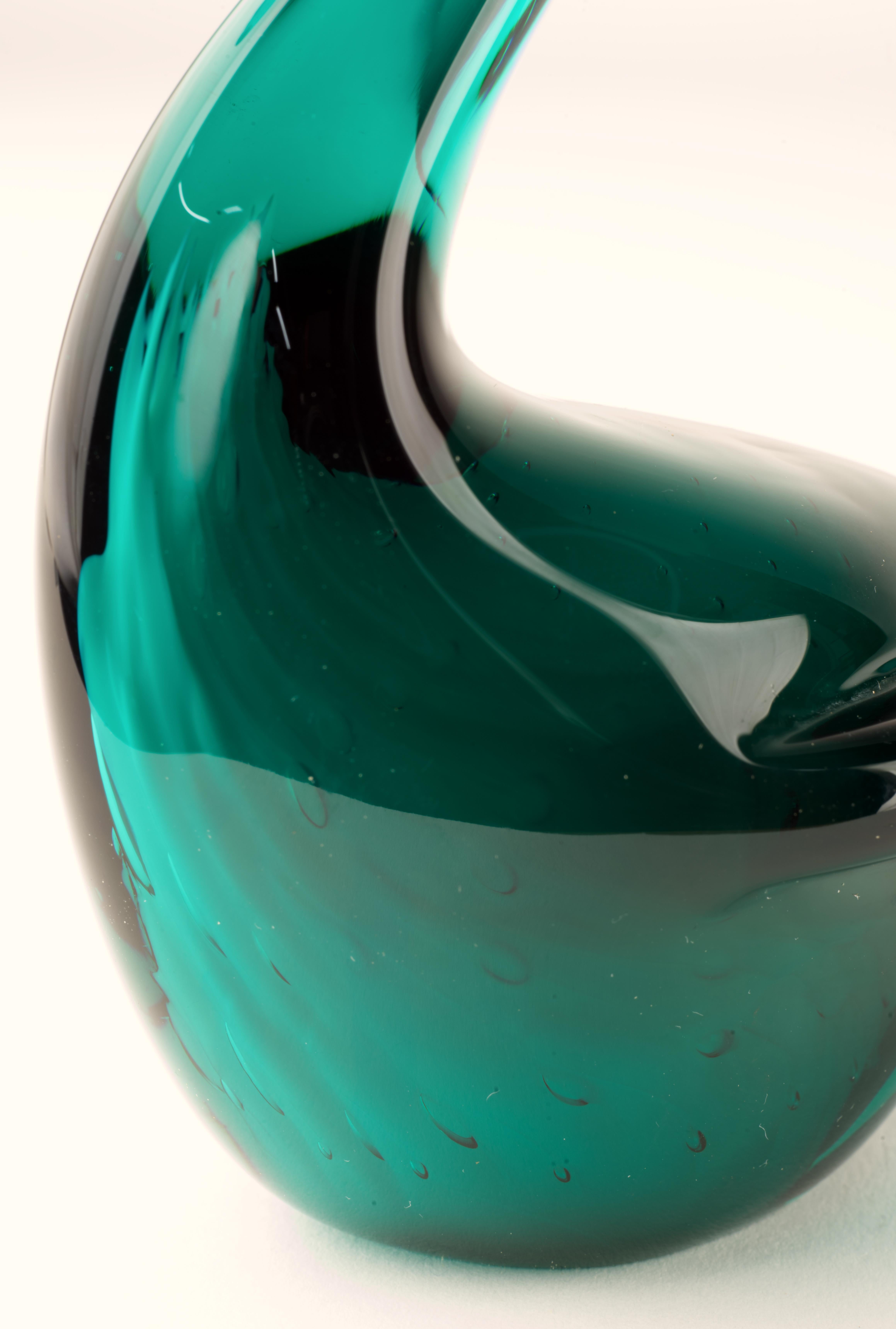 Arte Murano Swan Green White Sommerso Glass Figurine Paperweight For Sale 3