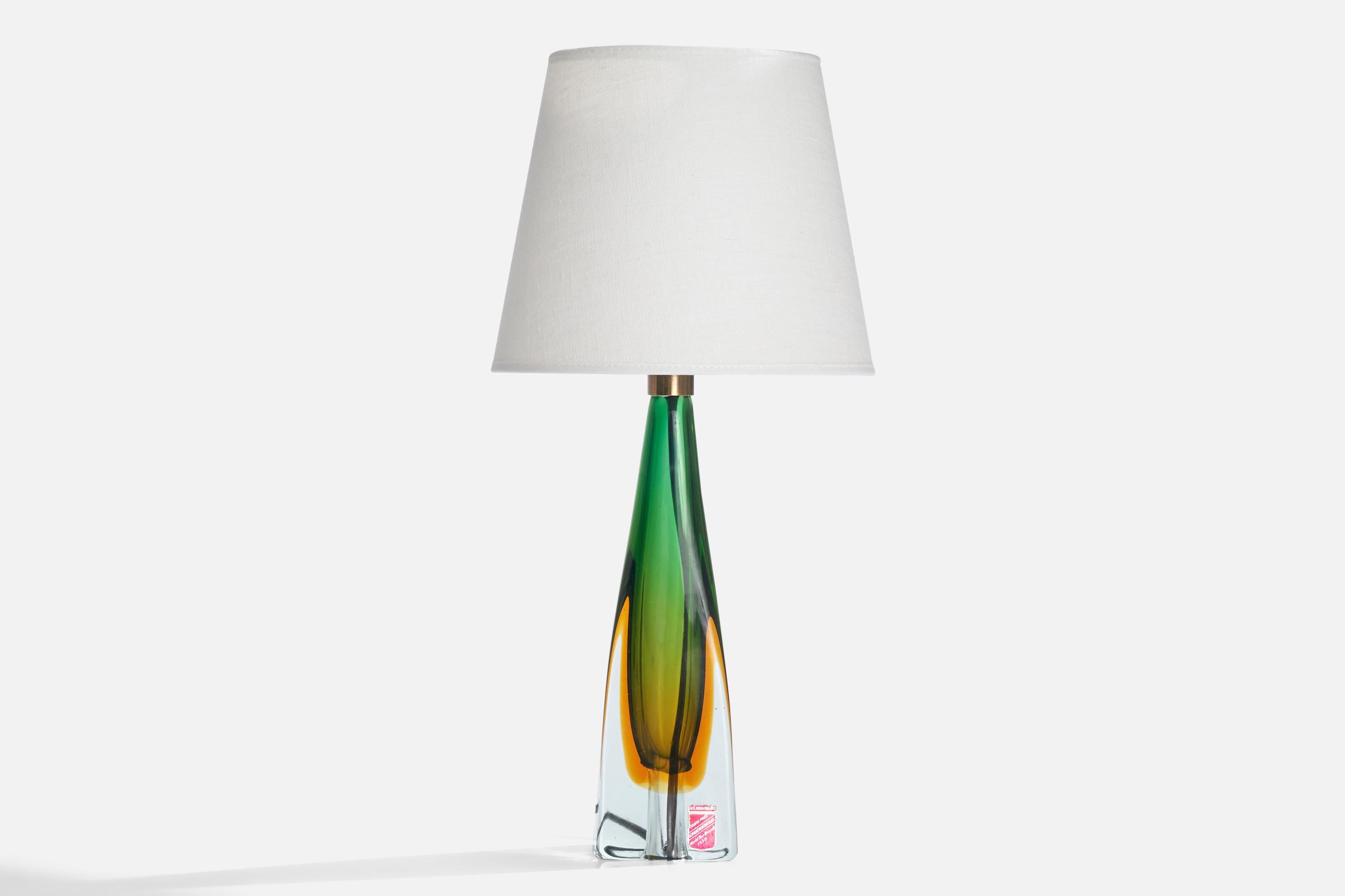 Italian Arte Nuova Murano, Table Lamp, Glass, Brass, Italy, 1950s For Sale