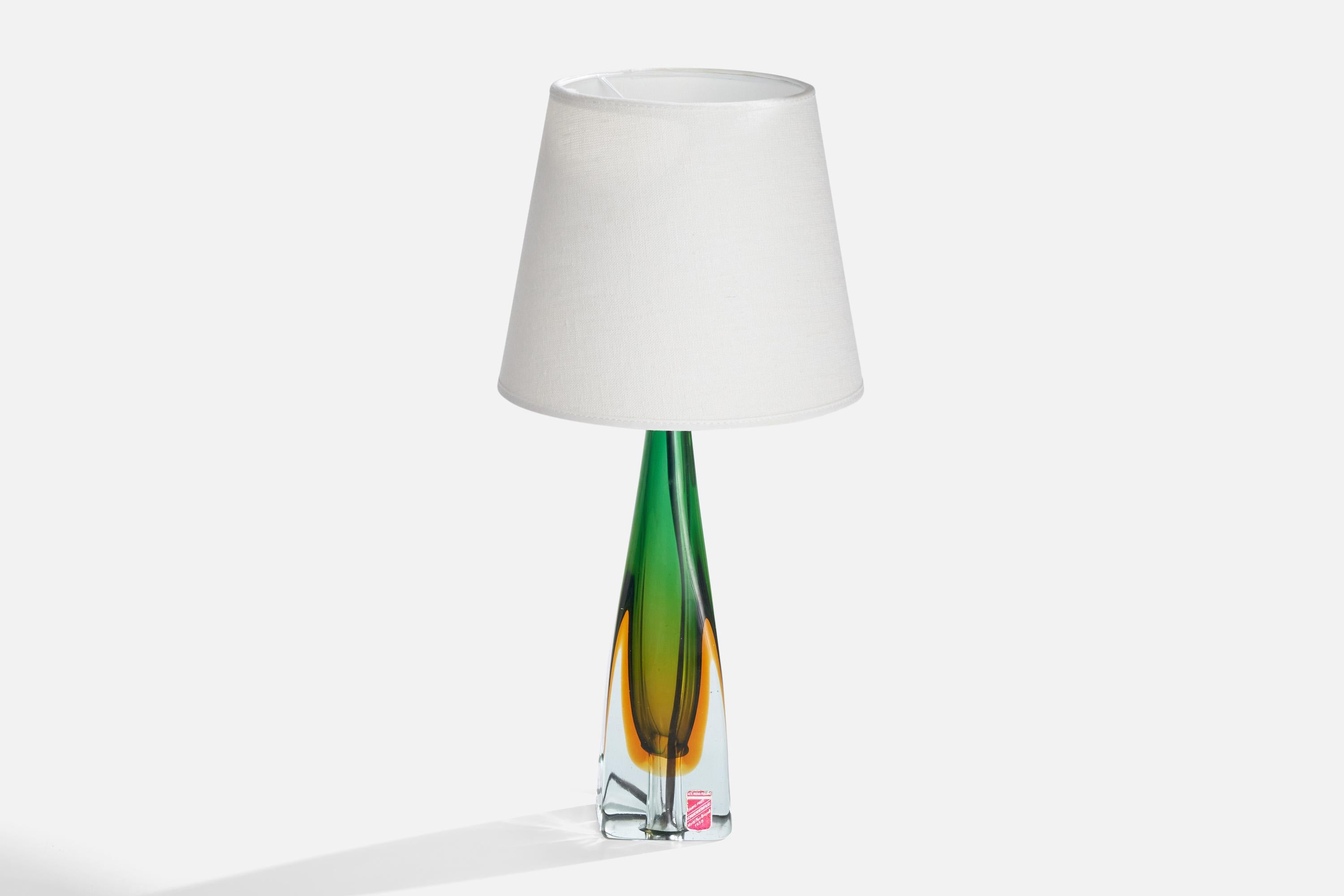 Arte Nuova Murano, Table Lamp, Glass, Brass, Italy, 1950s In Good Condition For Sale In High Point, NC