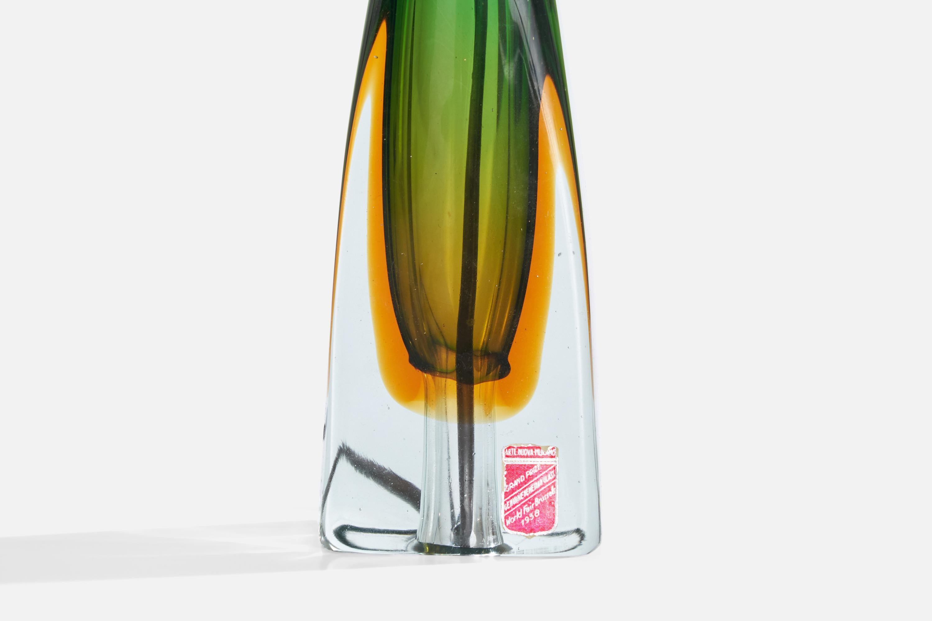 Arte Nuova Murano, Table Lamp, Glass, Brass, Italy, 1950s For Sale 2