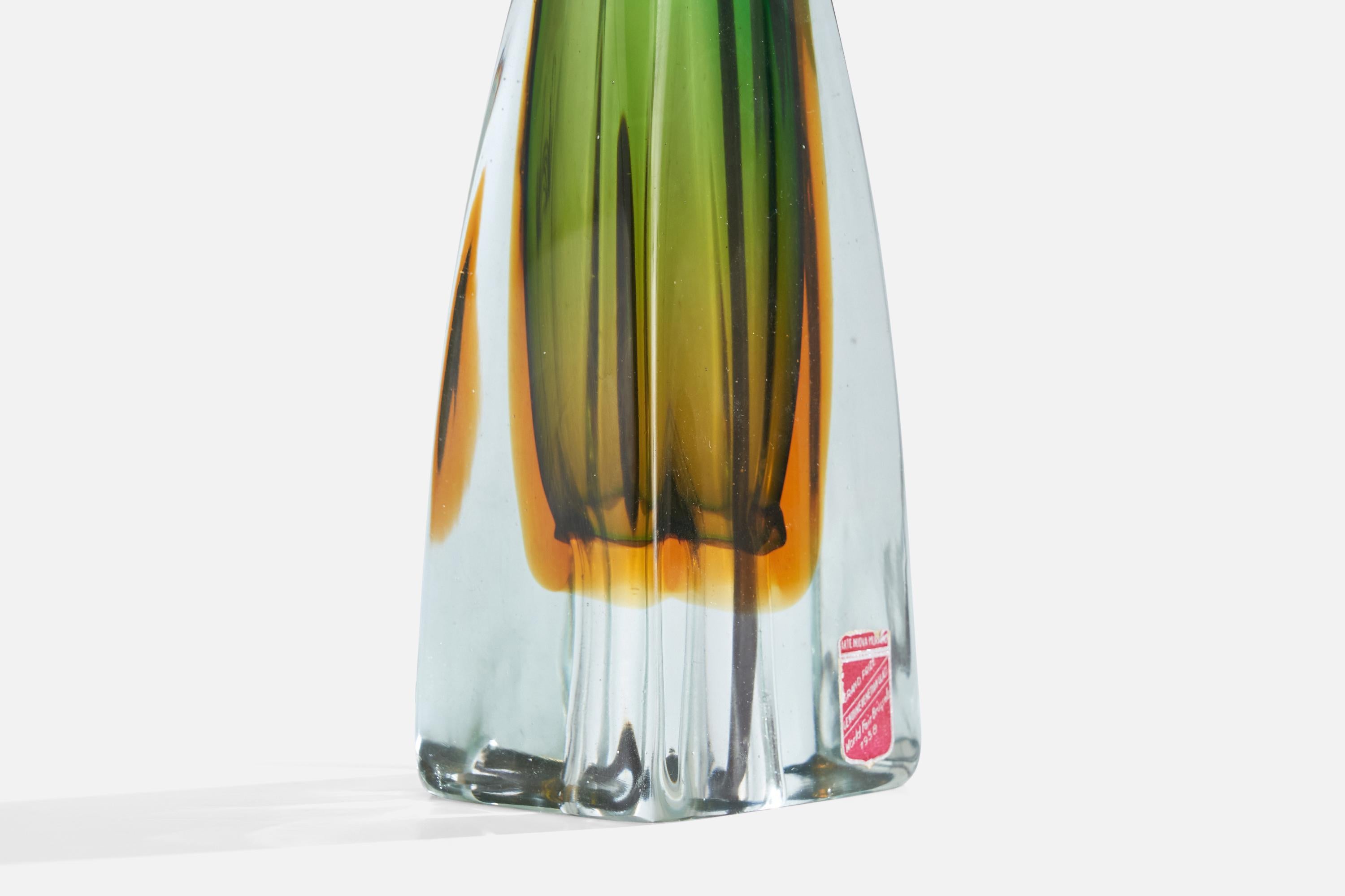 Arte Nuova Murano, Table Lamp, Glass, Brass, Italy, 1950s For Sale 3