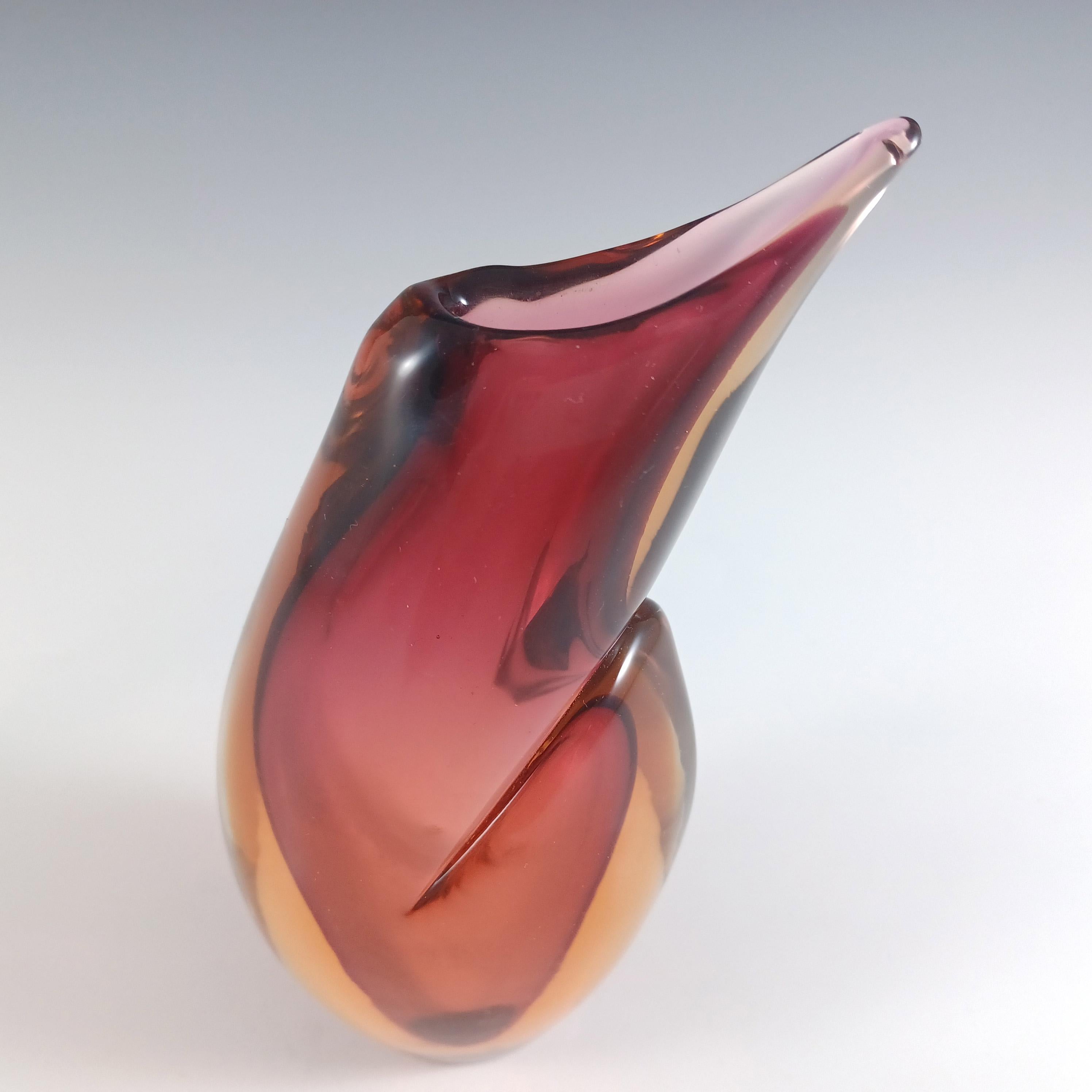 Arte Nuova Murano / Jarrón de cristal veneciano rosa y ámbar Sommerso Italiano en venta