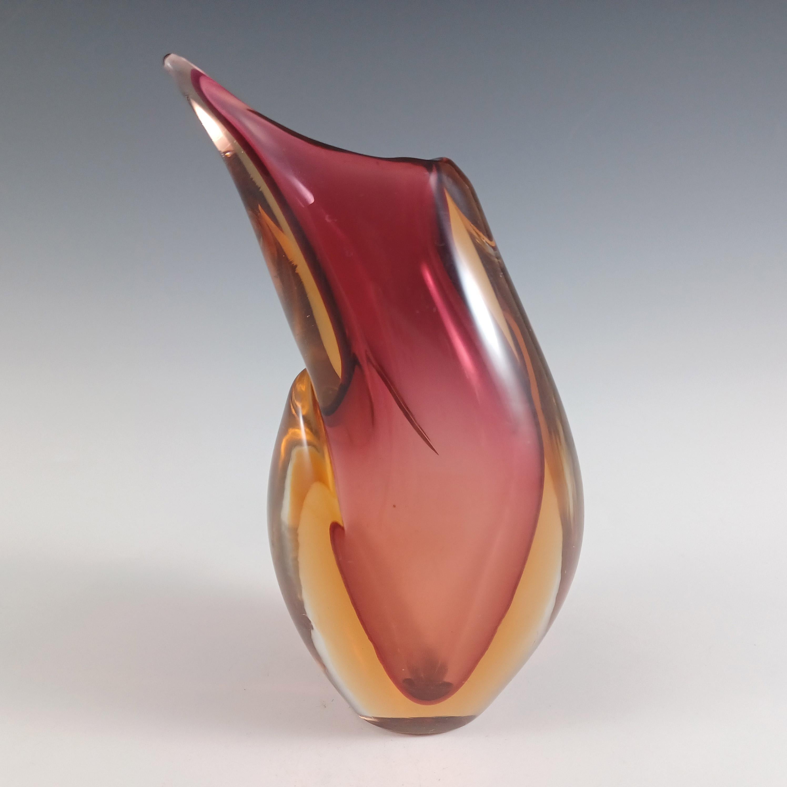 Arte Nuova Murano / Jarrón de cristal veneciano rosa y ámbar Sommerso Vidrio en venta
