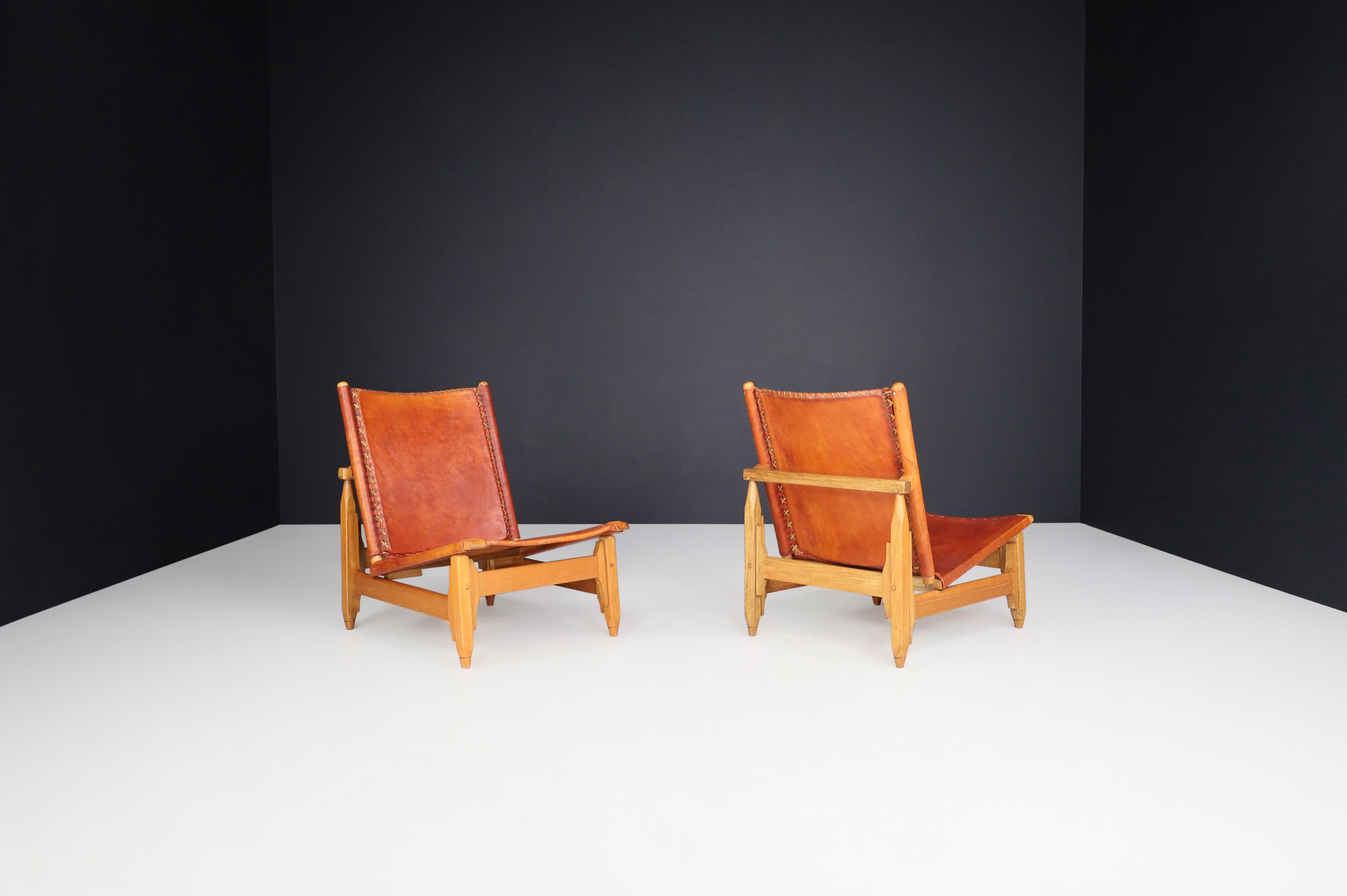 Arte Sano Biermann Cia Inc. Cognac Leather Hunting Chairs, Colombia, 1960s 4