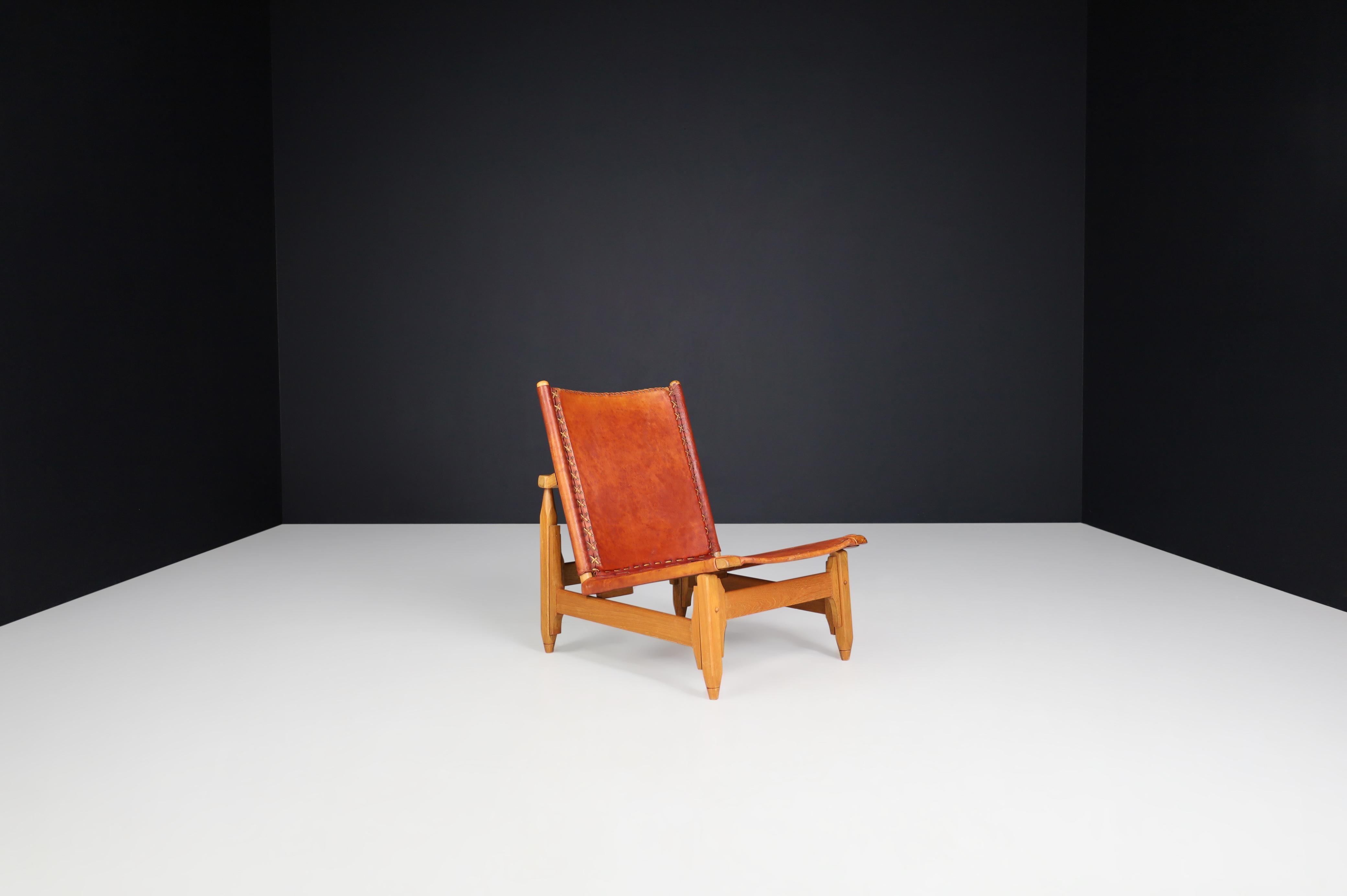 Arte Sano Biermann Cia Inc. Cognac Leather Hunting Chairs, Colombia, 1960s 7