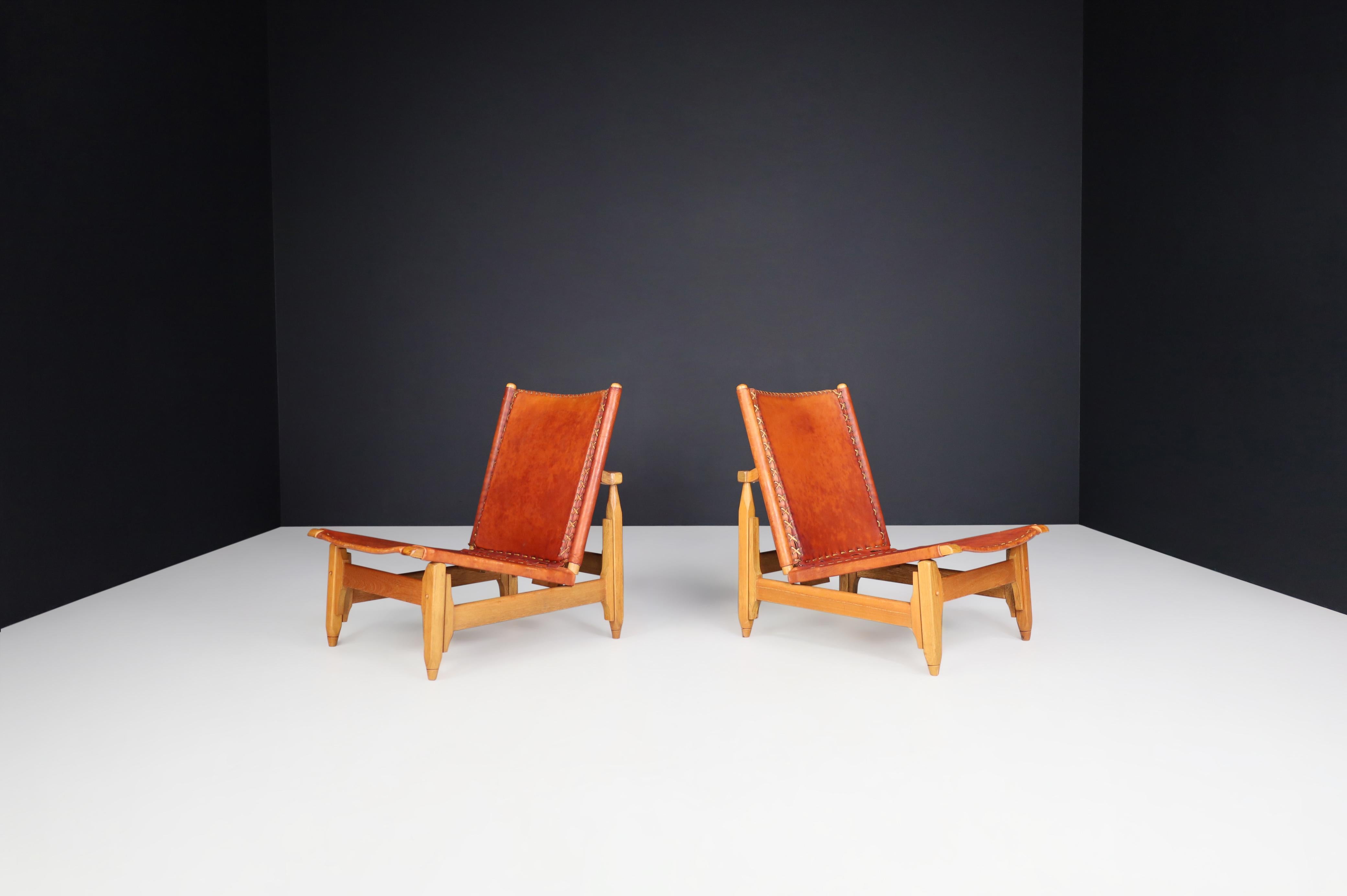 Mid-Century Modern Arte Sano Biermann Cia Inc. Cognac Leather Hunting Chairs, Colombia, 1960s