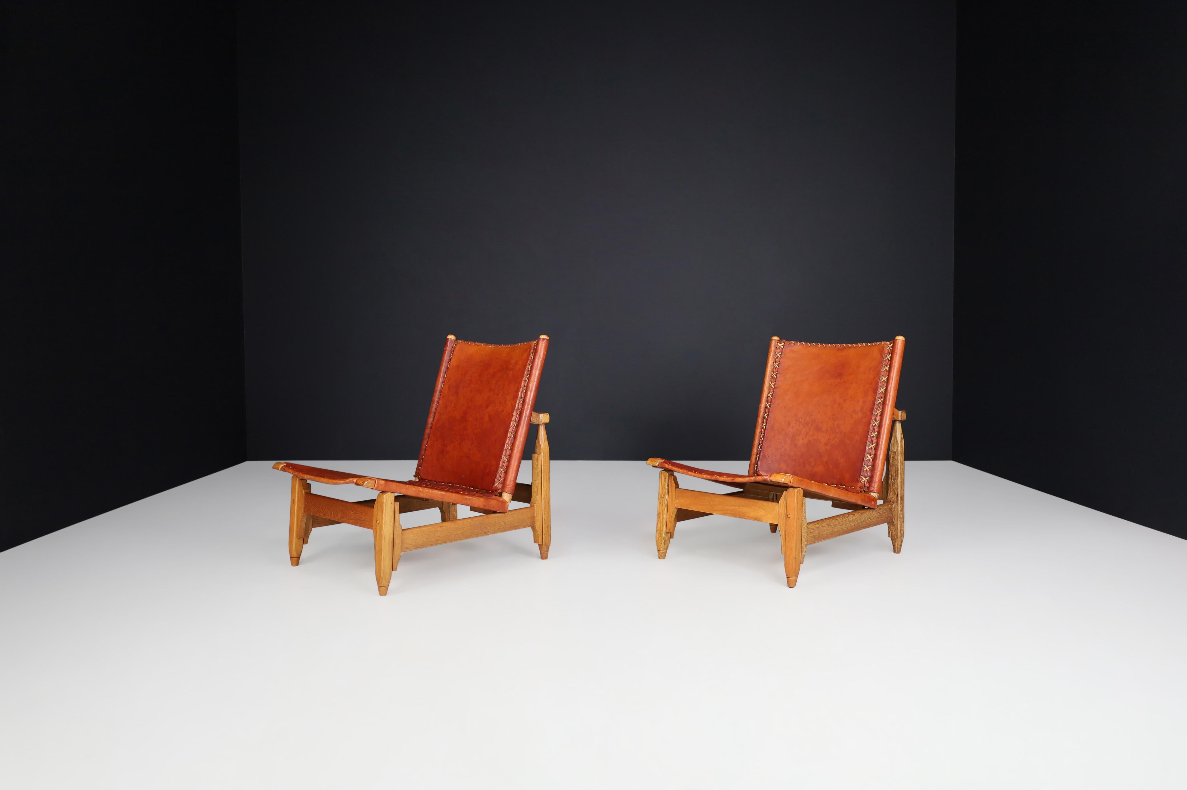 Arte Sano Biermann Cia Inc. Cognac Leather Hunting Chairs, Colombia, 1960s In Good Condition In Almelo, NL