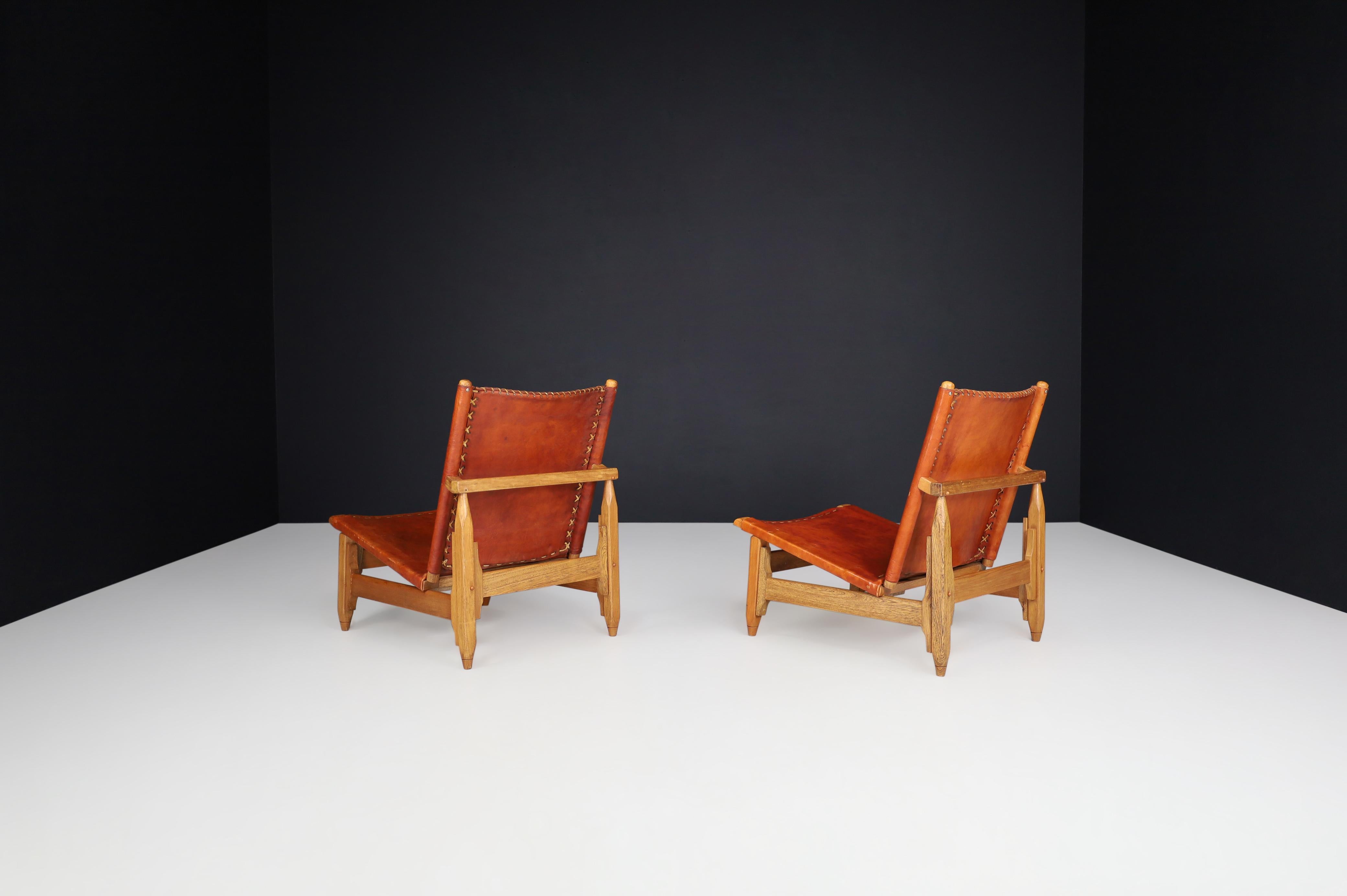 Arte Sano Biermann Cia Inc. Cognac Leather Hunting Chairs, Colombia, 1960s 1