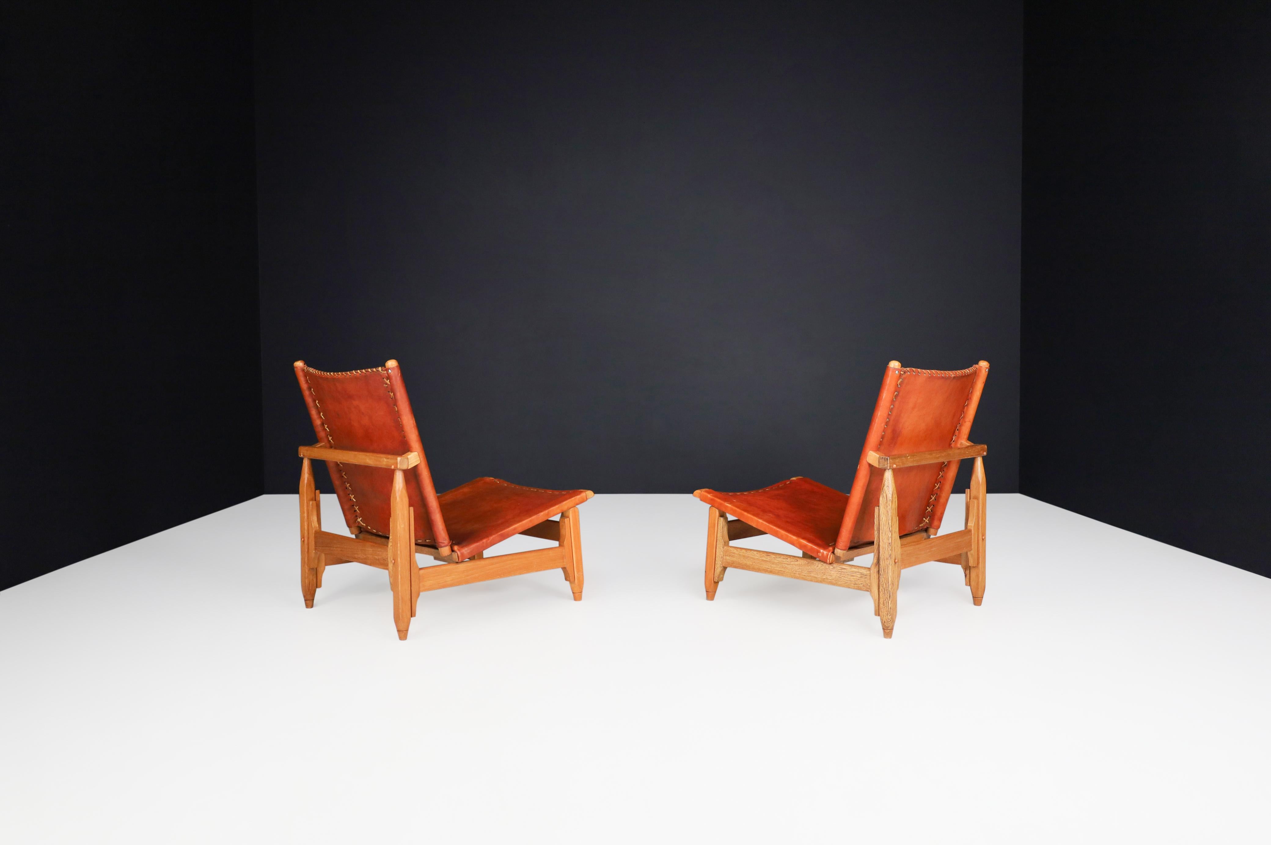 Arte Sano Biermann Cia Inc. Cognac Leather Hunting Chairs, Colombia, 1960s 2