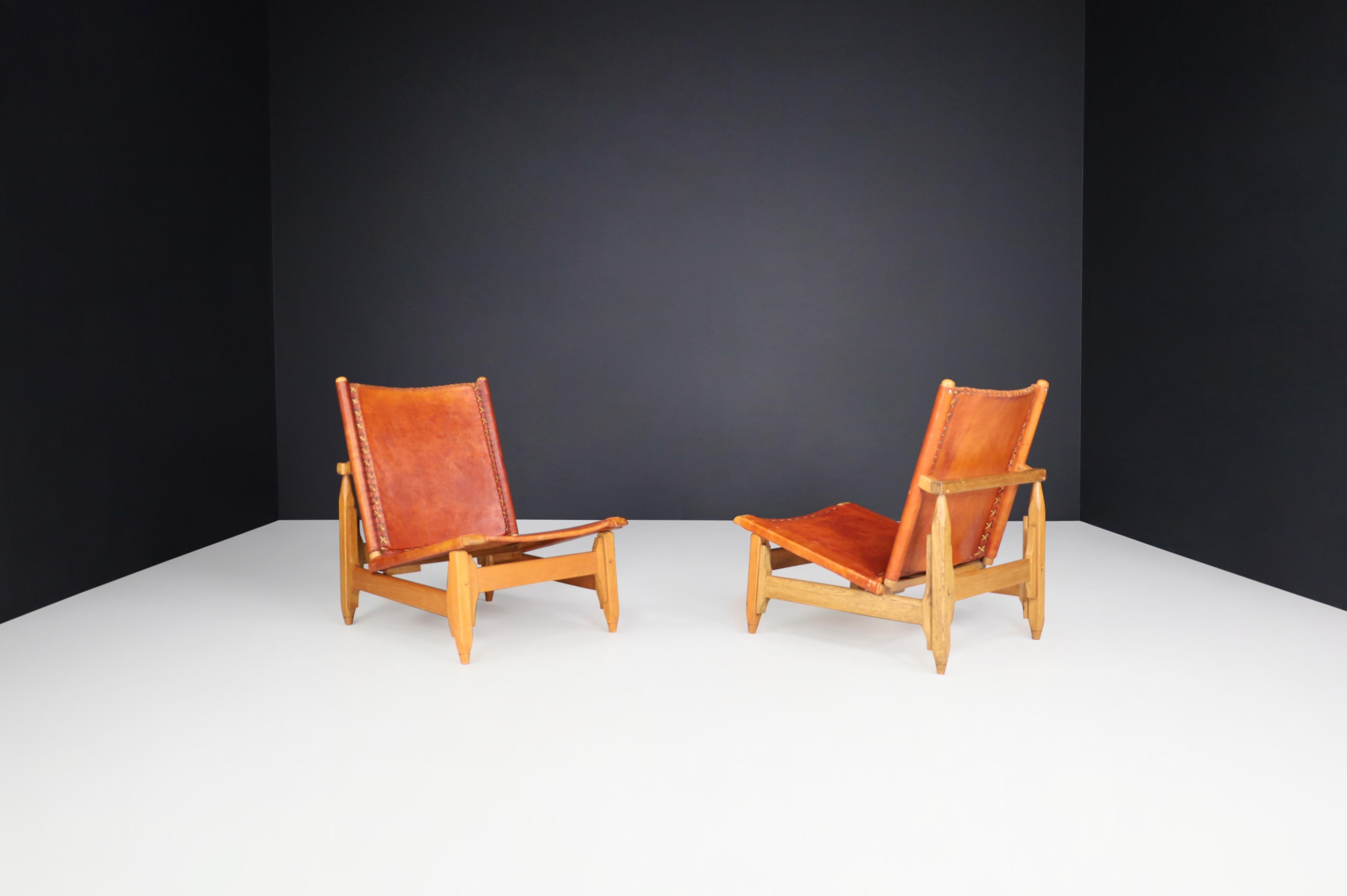 Arte Sano Biermann Cia Inc. Cognac Leather Hunting Chairs, Colombia, 1960s 3