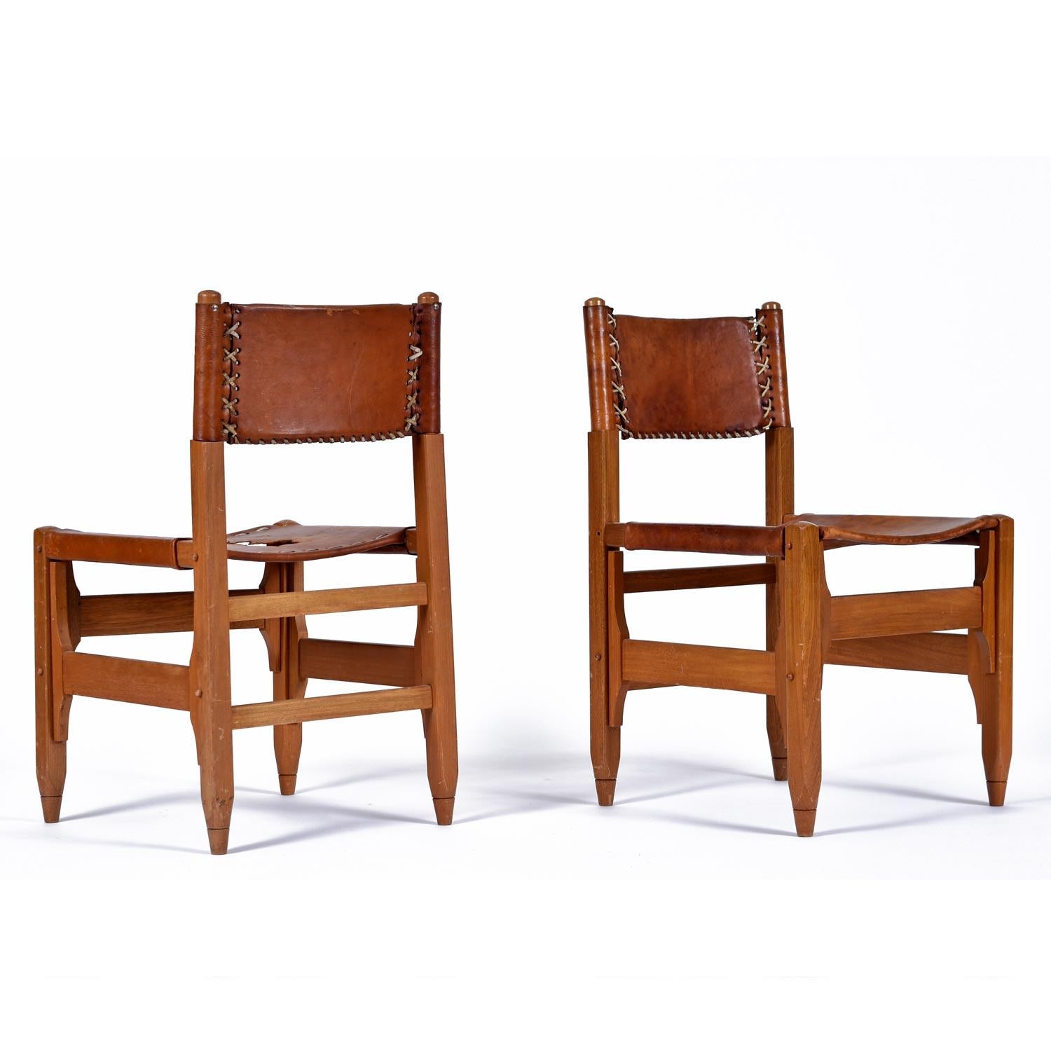 Mid-Century Modern Arte Sano Biermann Cia Inc. Colombian Leather Hunting Chairs Set of 4 For Sale