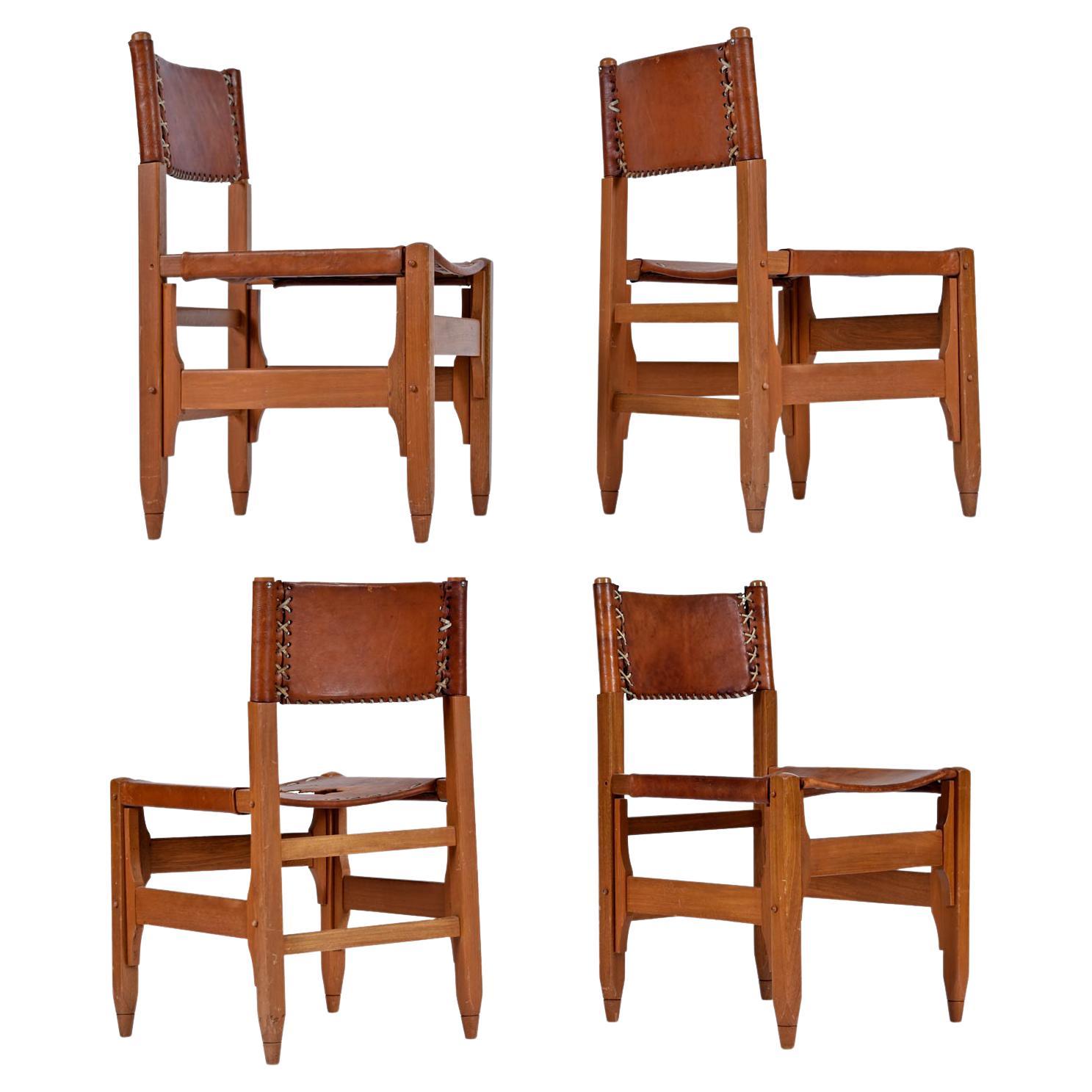 Arte Sano Biermann Cia Inc. Colombian Leather Hunting Chairs Set of 4