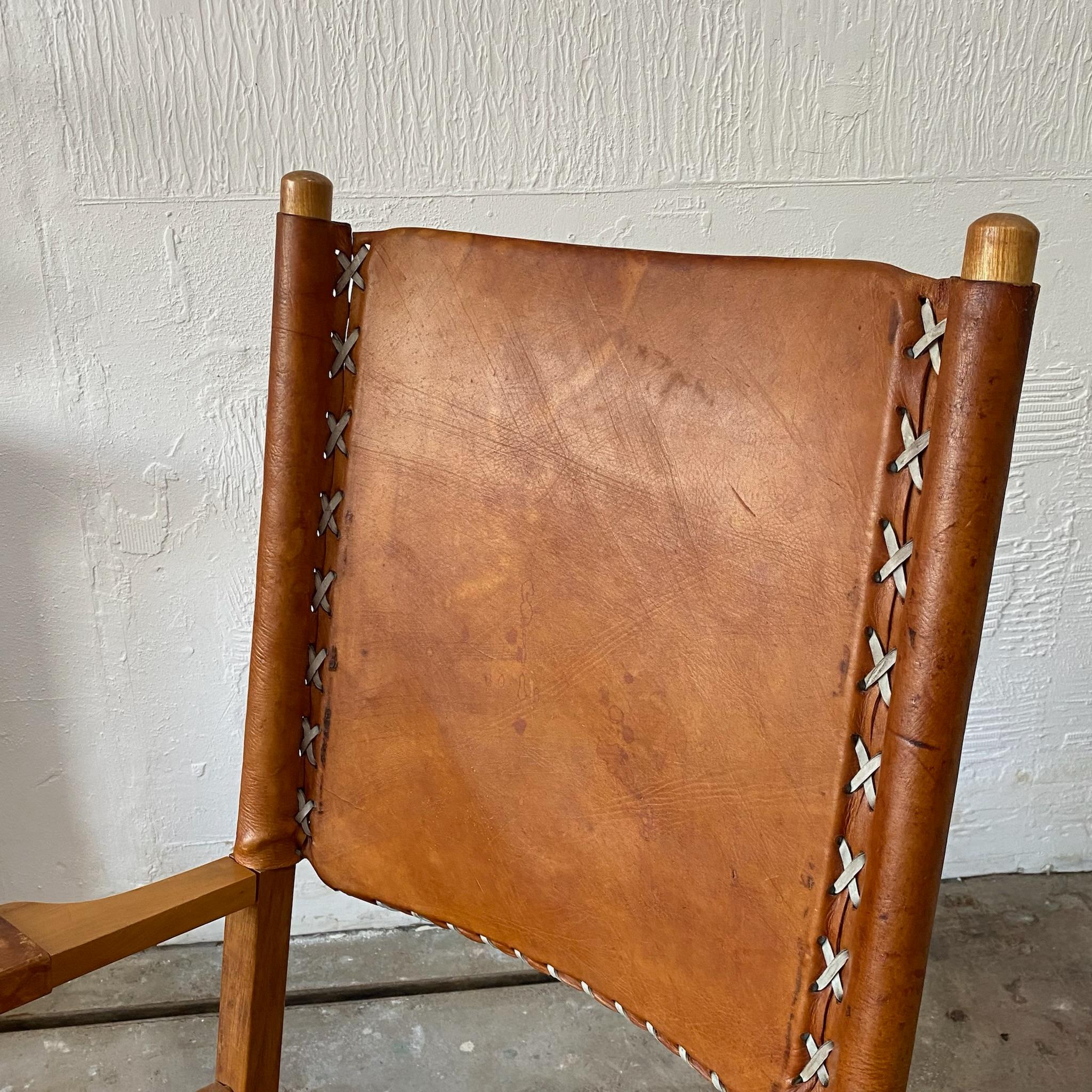 Arte Sano, Cognac Leather Rocking Chair, Colombia, 1970's For Sale 3