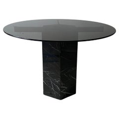 Artedi Black Marble Glass Chrome Round Dining Table MidCentury Modern 1970s 80s 