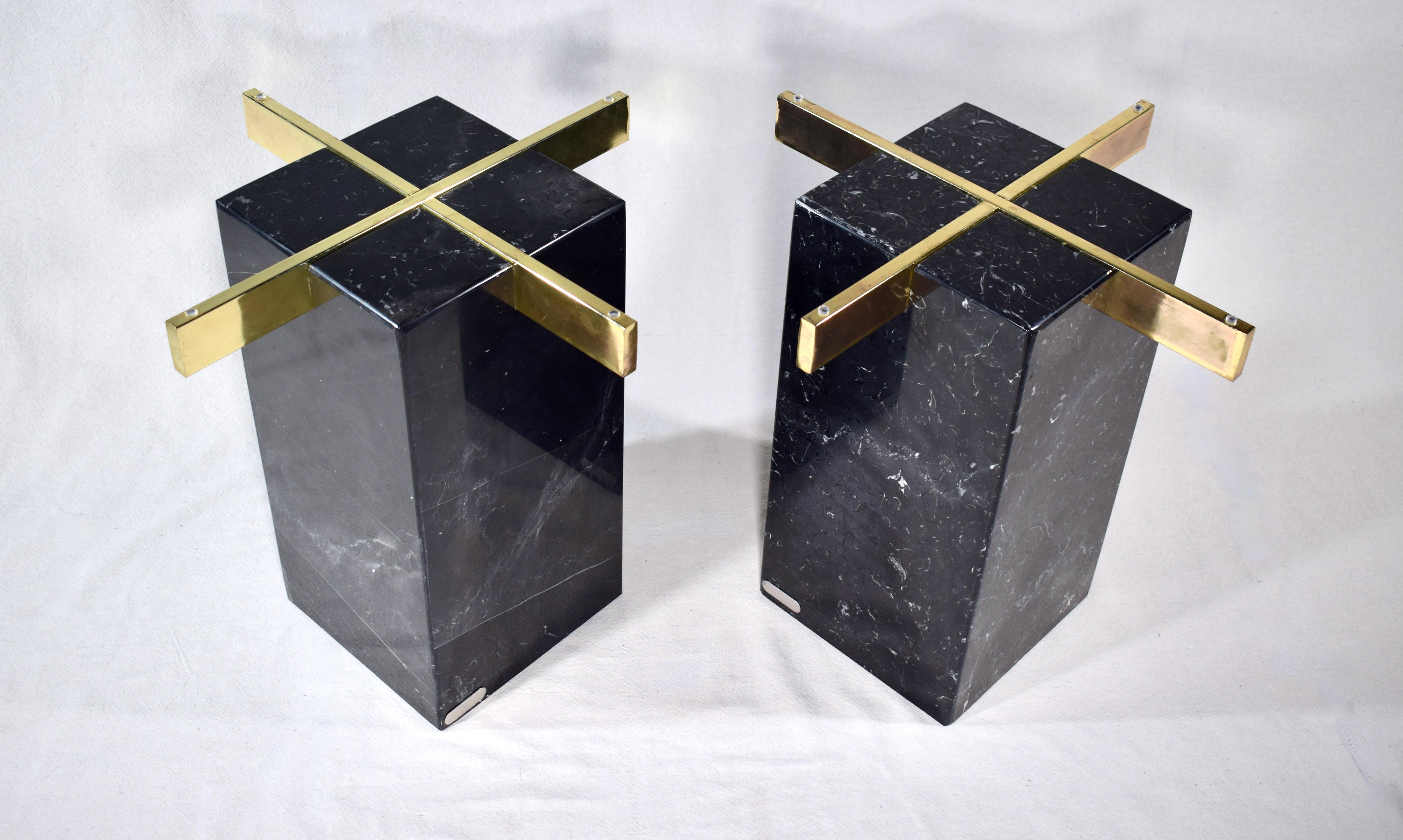 Brass Artedi Nero Marble End or Side Tables, Italy