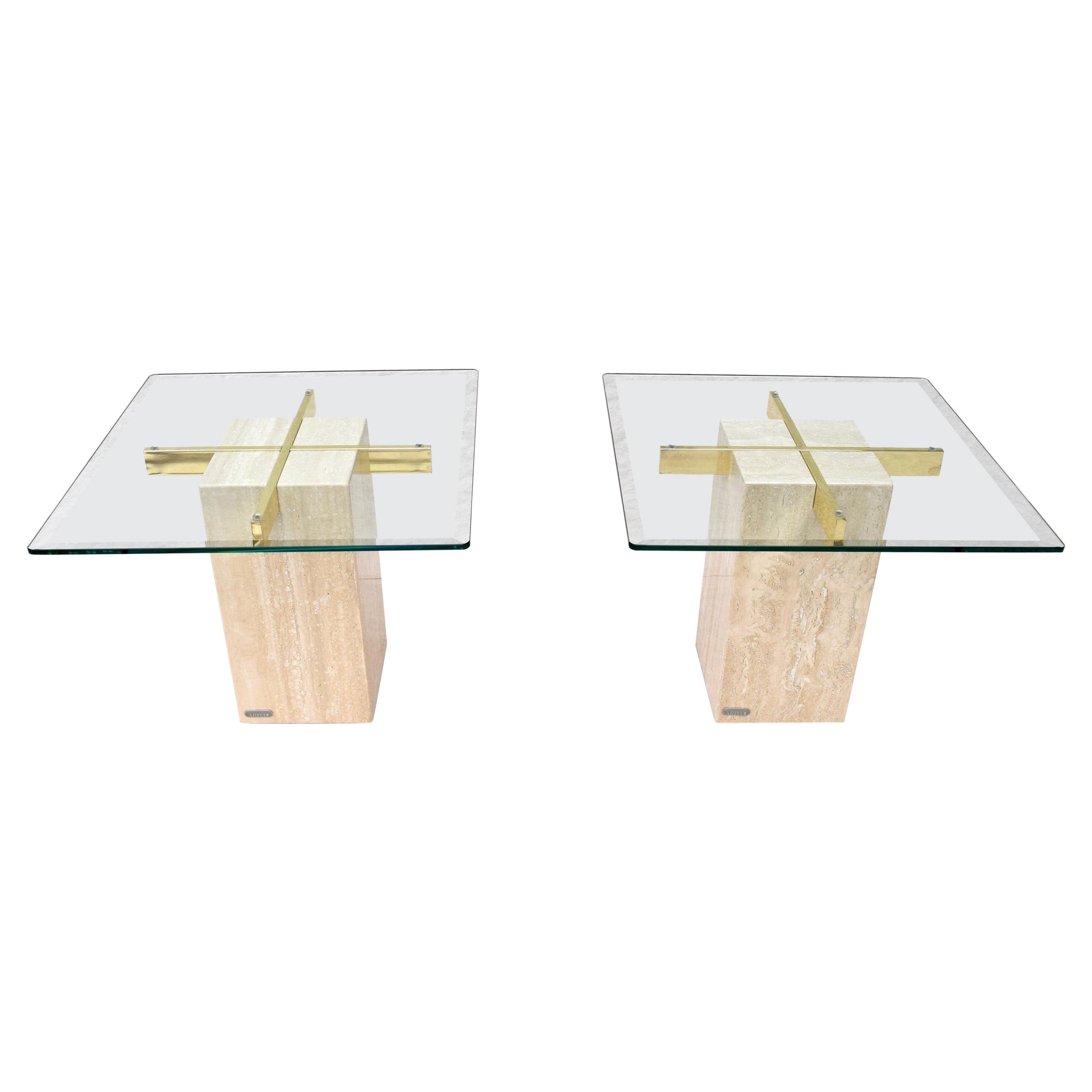 Artedi Nero Travertine Marble Occasional Tables, Pair