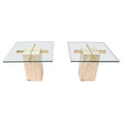 Artedi Nero Tables d'appoint en marbre travertin, paire