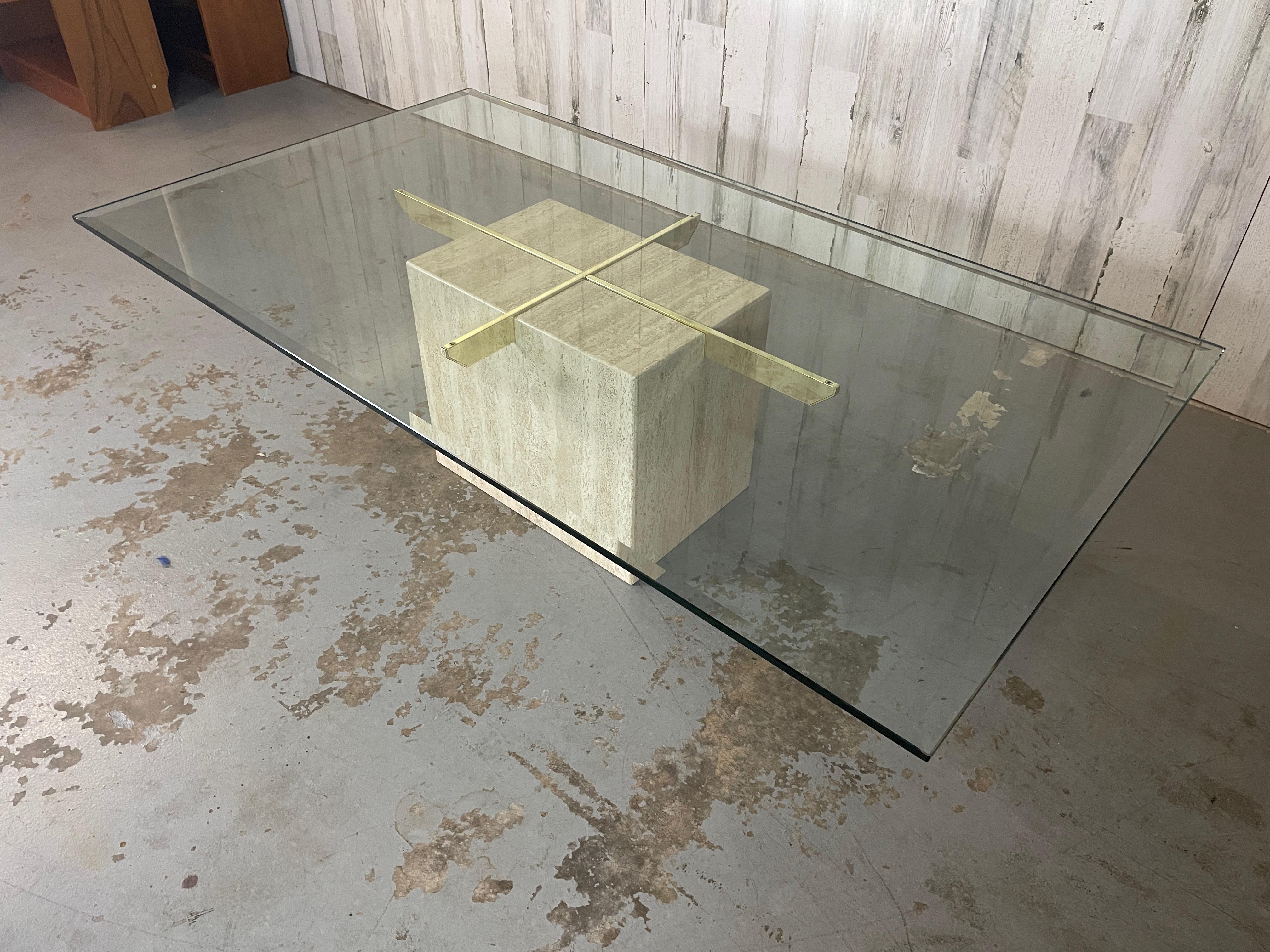 Artedi Travertine and Brass Coffee Table 6