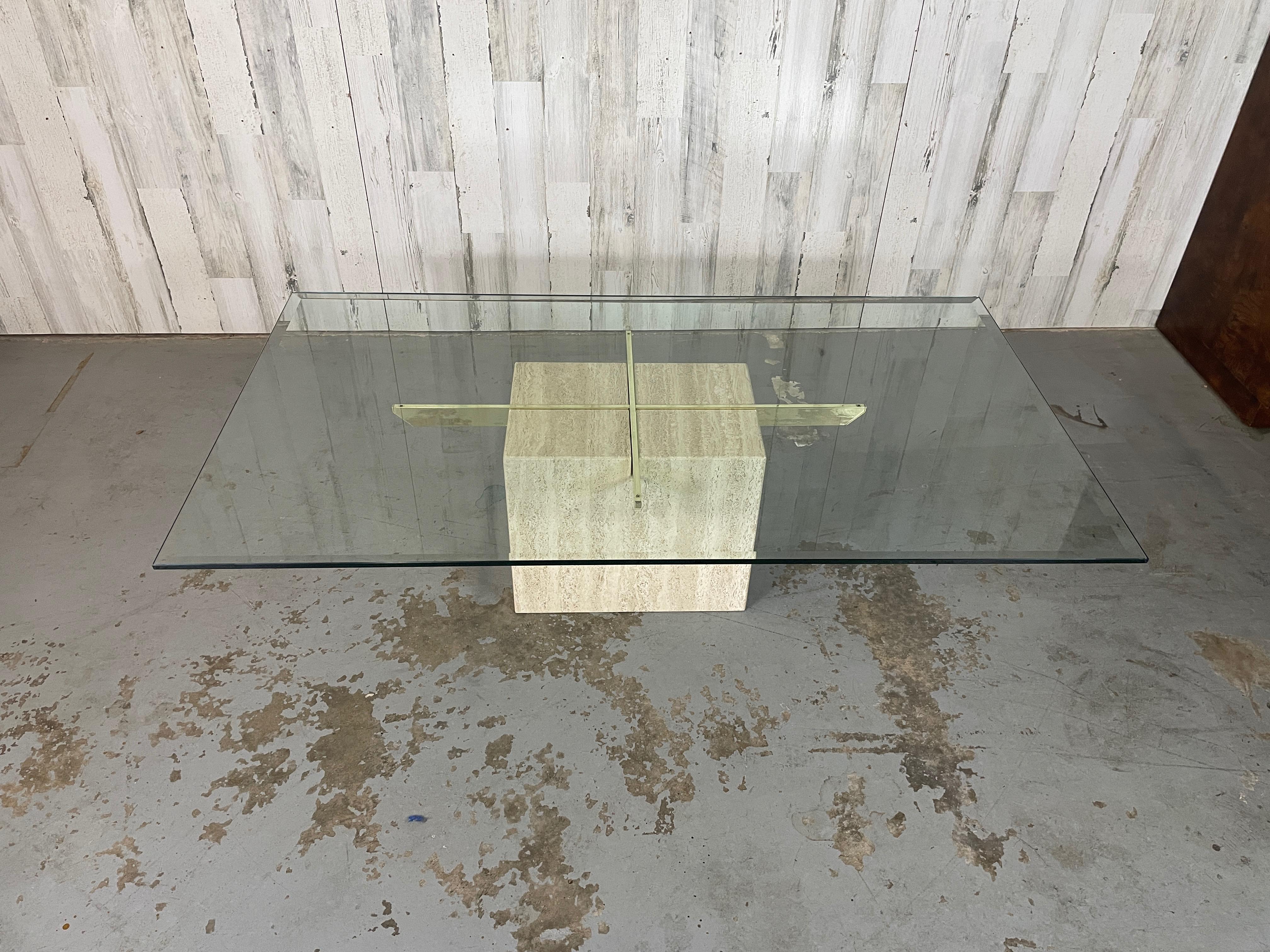 Artedi Travertine and Brass Coffee Table 7