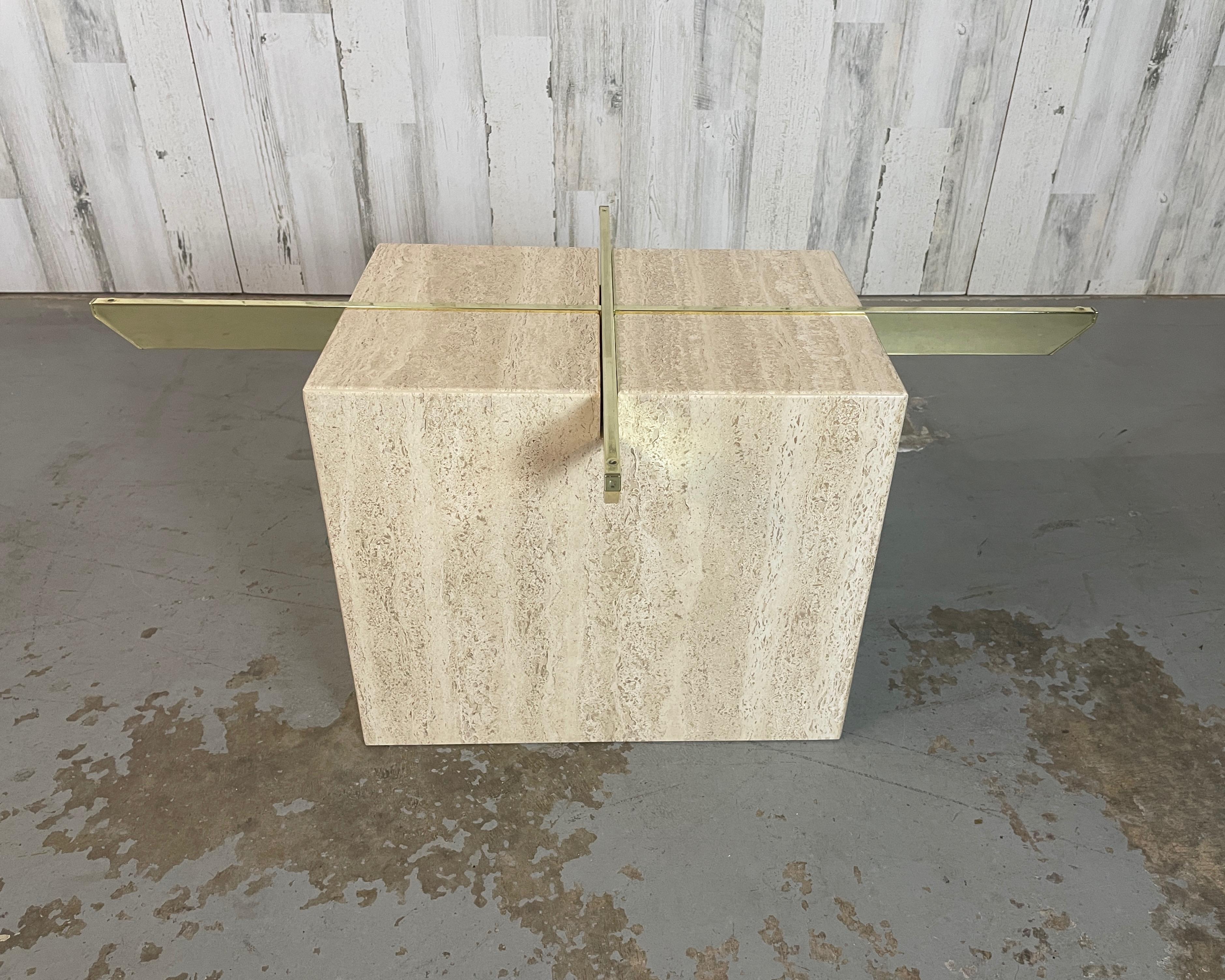 Artedi Travertine and Brass Coffee Table 8