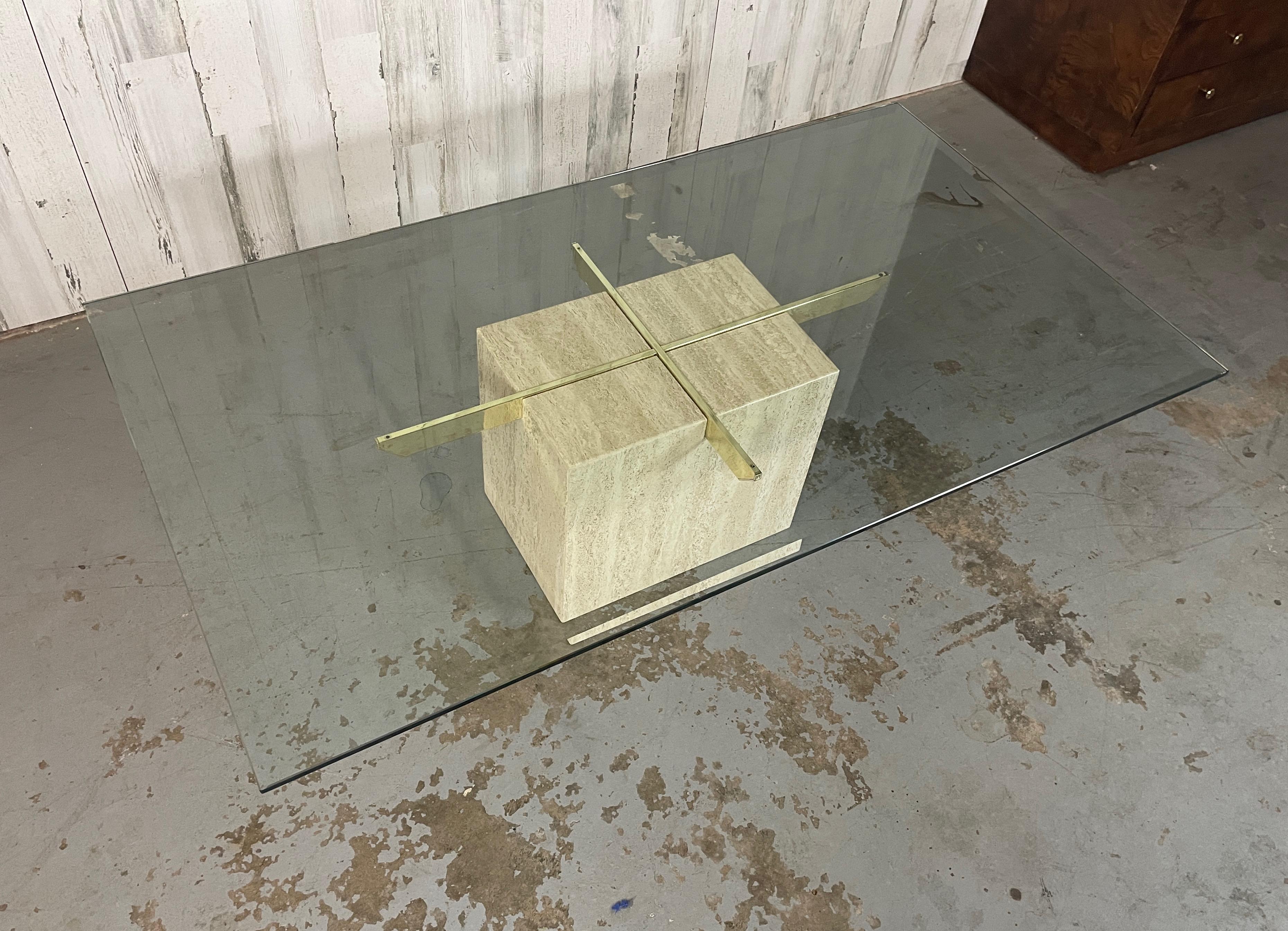 Artedi Travertine and Brass Coffee Table 4