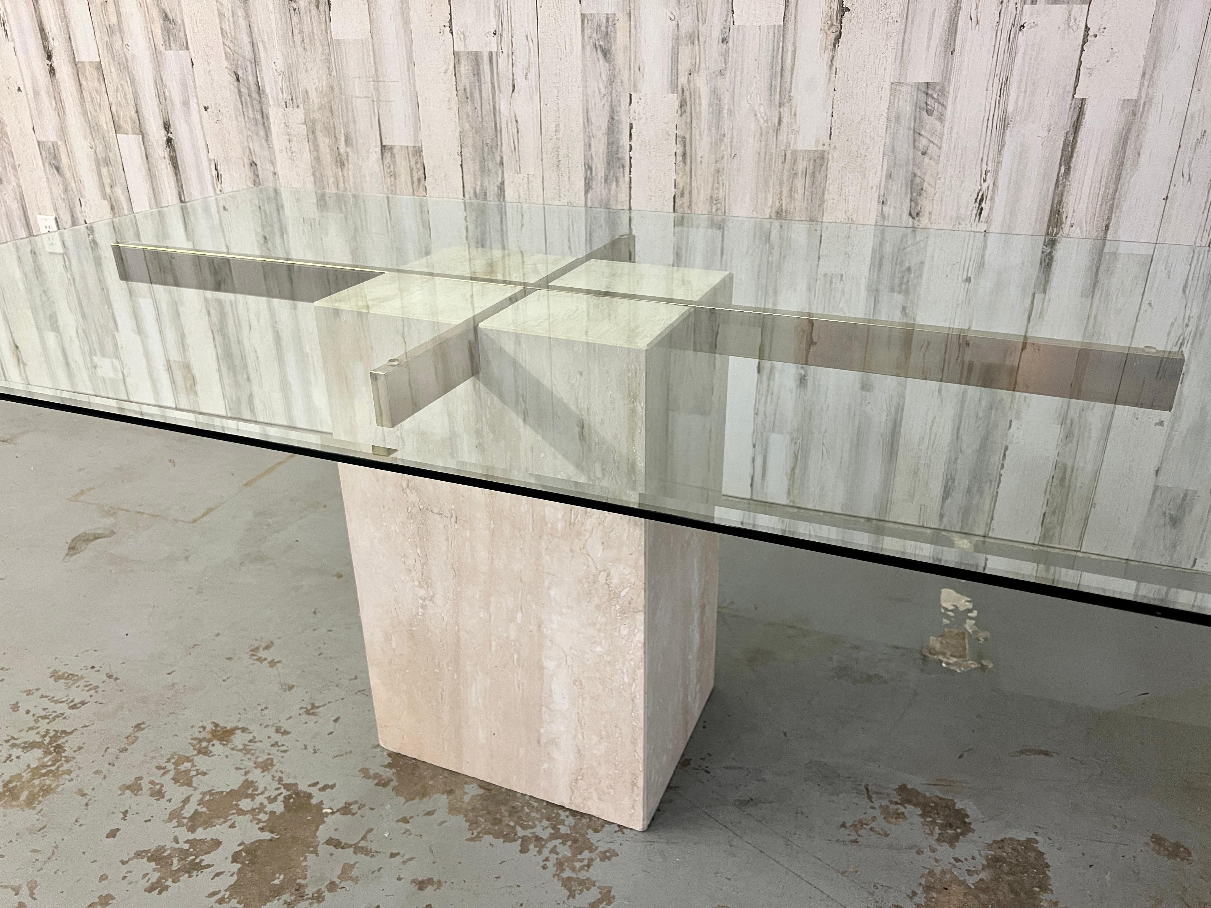Modern Artedi Travertine and Brass Dining Table For Sale