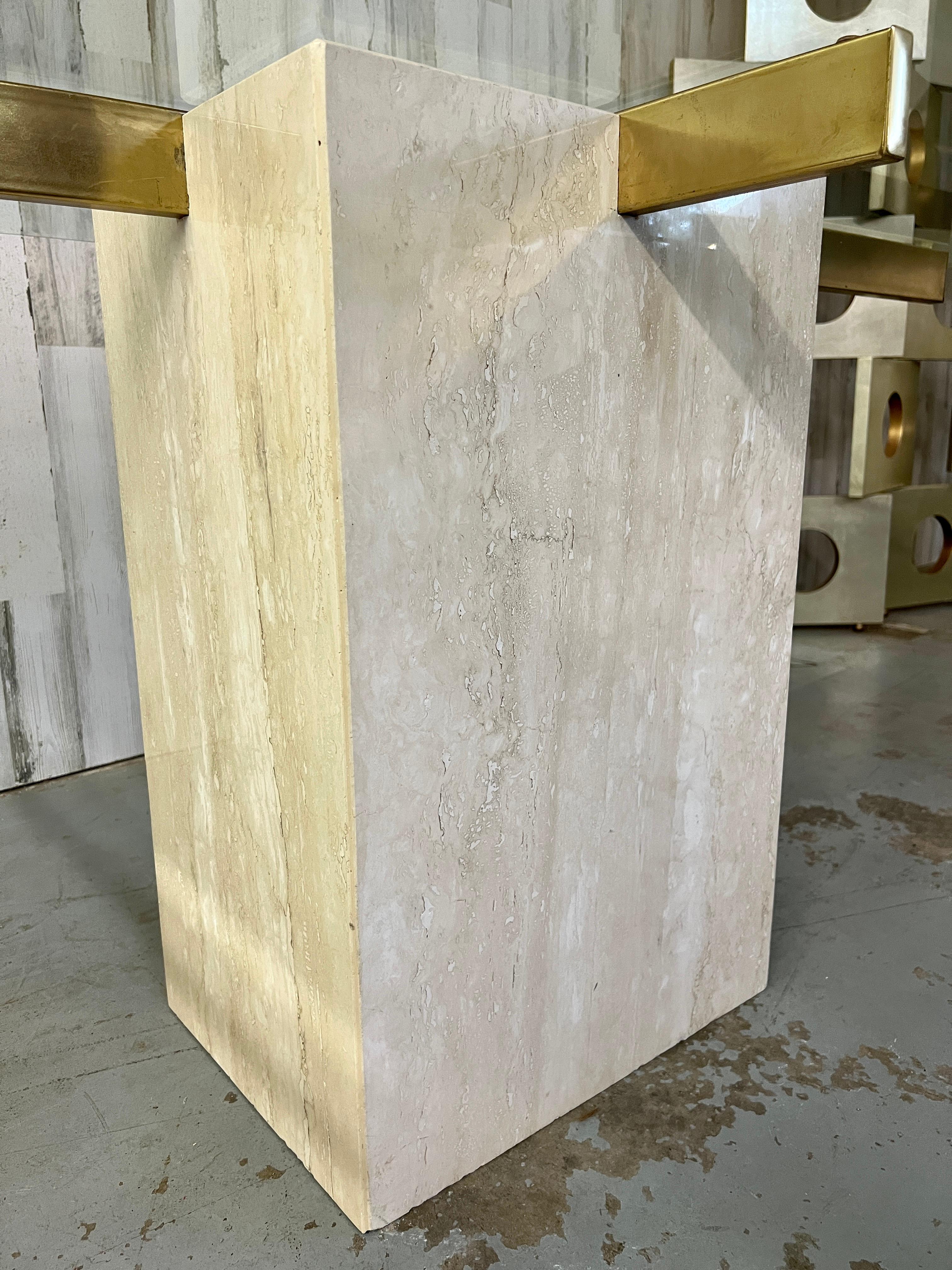 Italian Artedi Travertine and Brass Dining Table