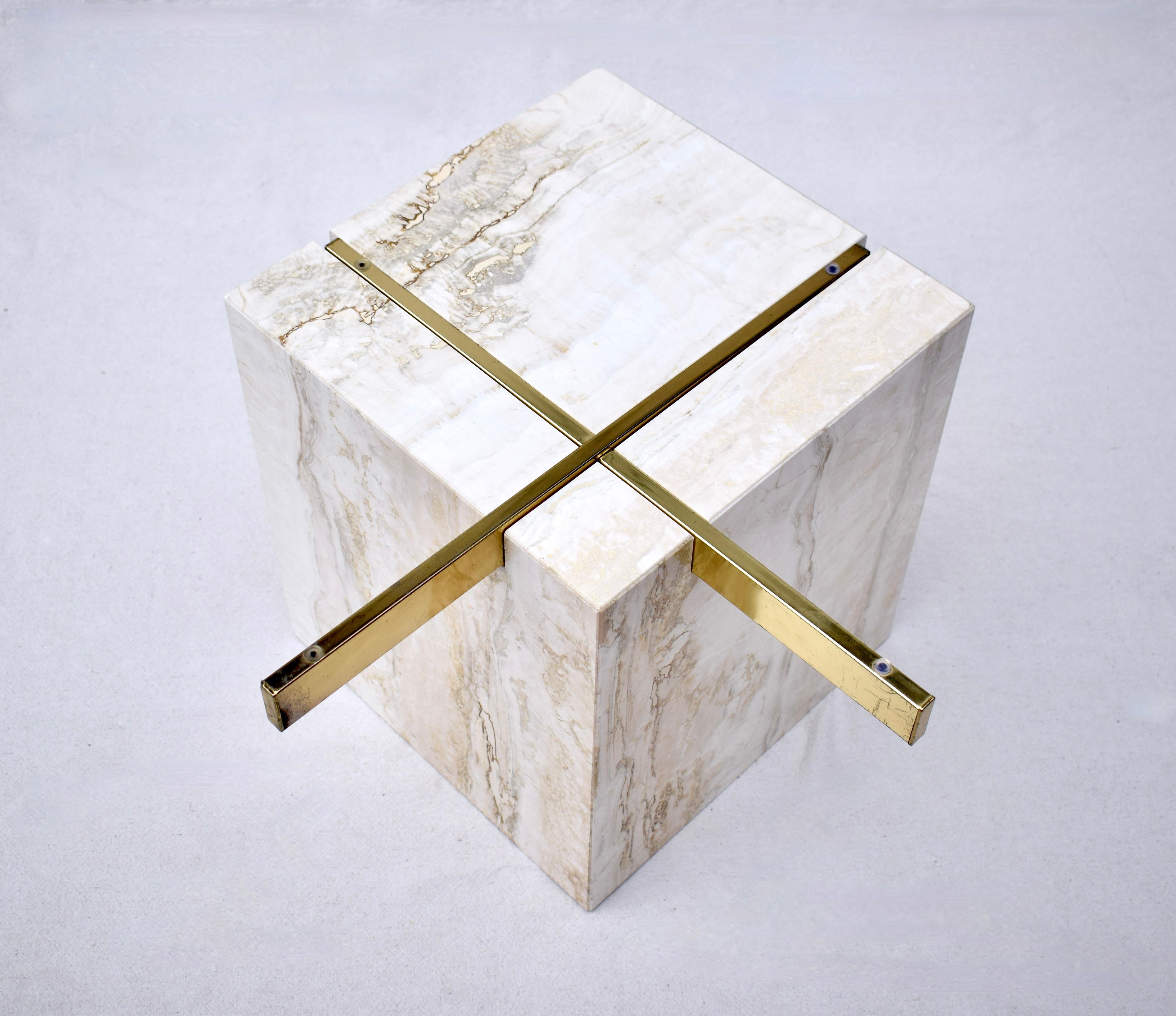 Artedi Travertine Brass & Glass Coffee Cocktail Table In Good Condition For Sale In Southampton, NJ