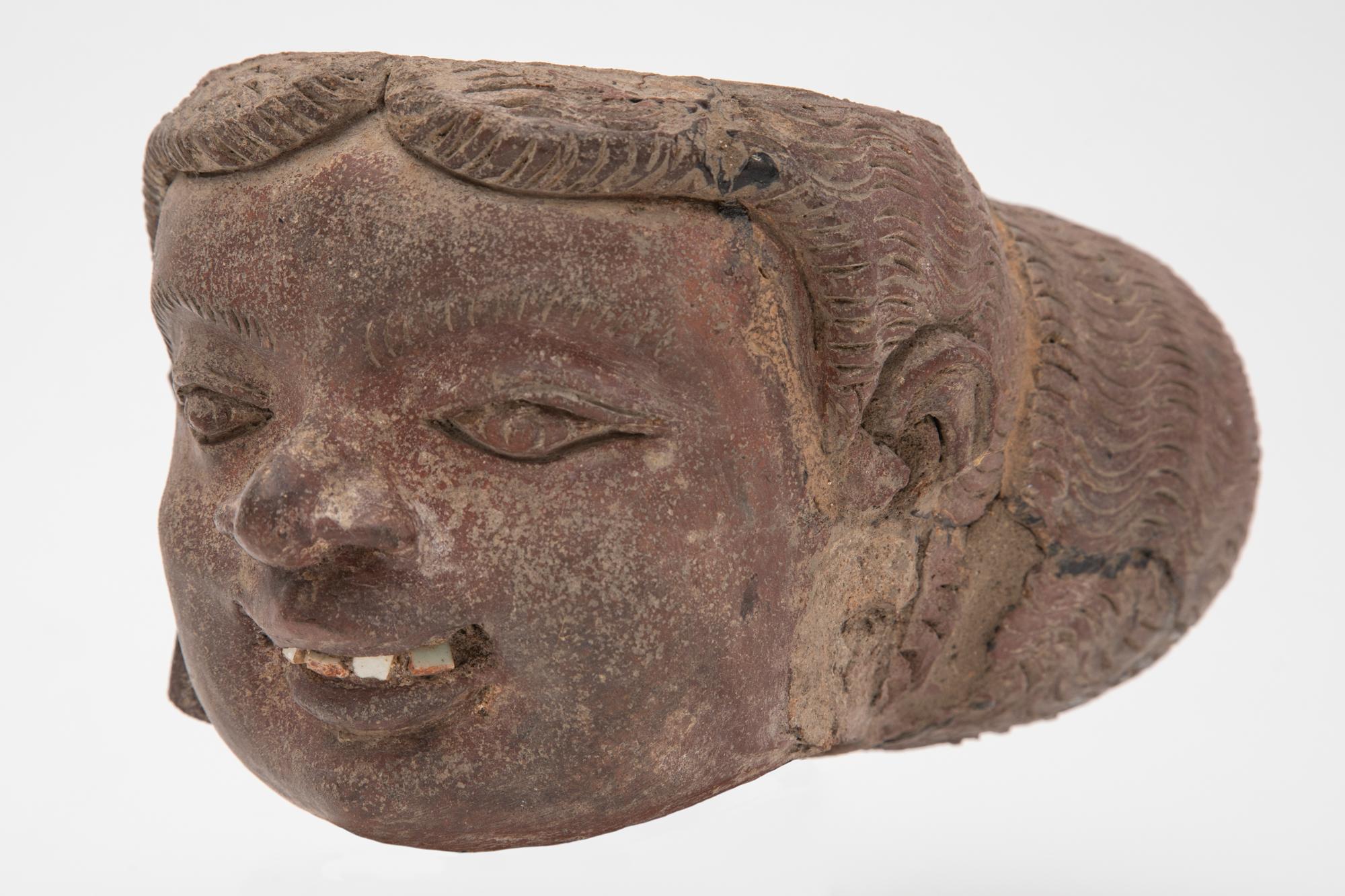 Folk Art Artefact, Majapahit Terracotta Expressive Head, Java, 1300 AD For Sale