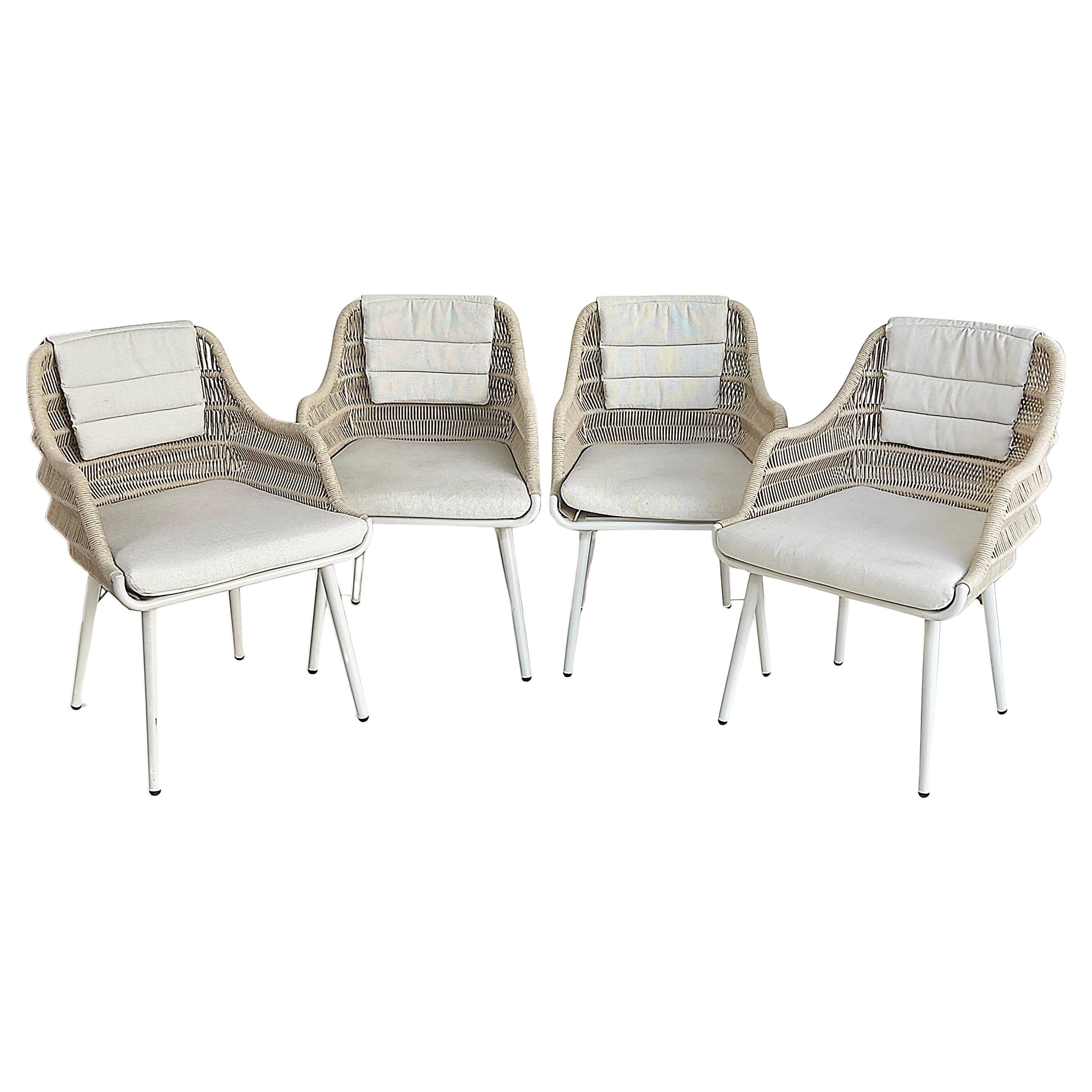 Artefacto Hamptons II Poltrone da Esterno in Corda/Alluminio, Set di 4 Poltrone in Tessuto Grigio in vendita