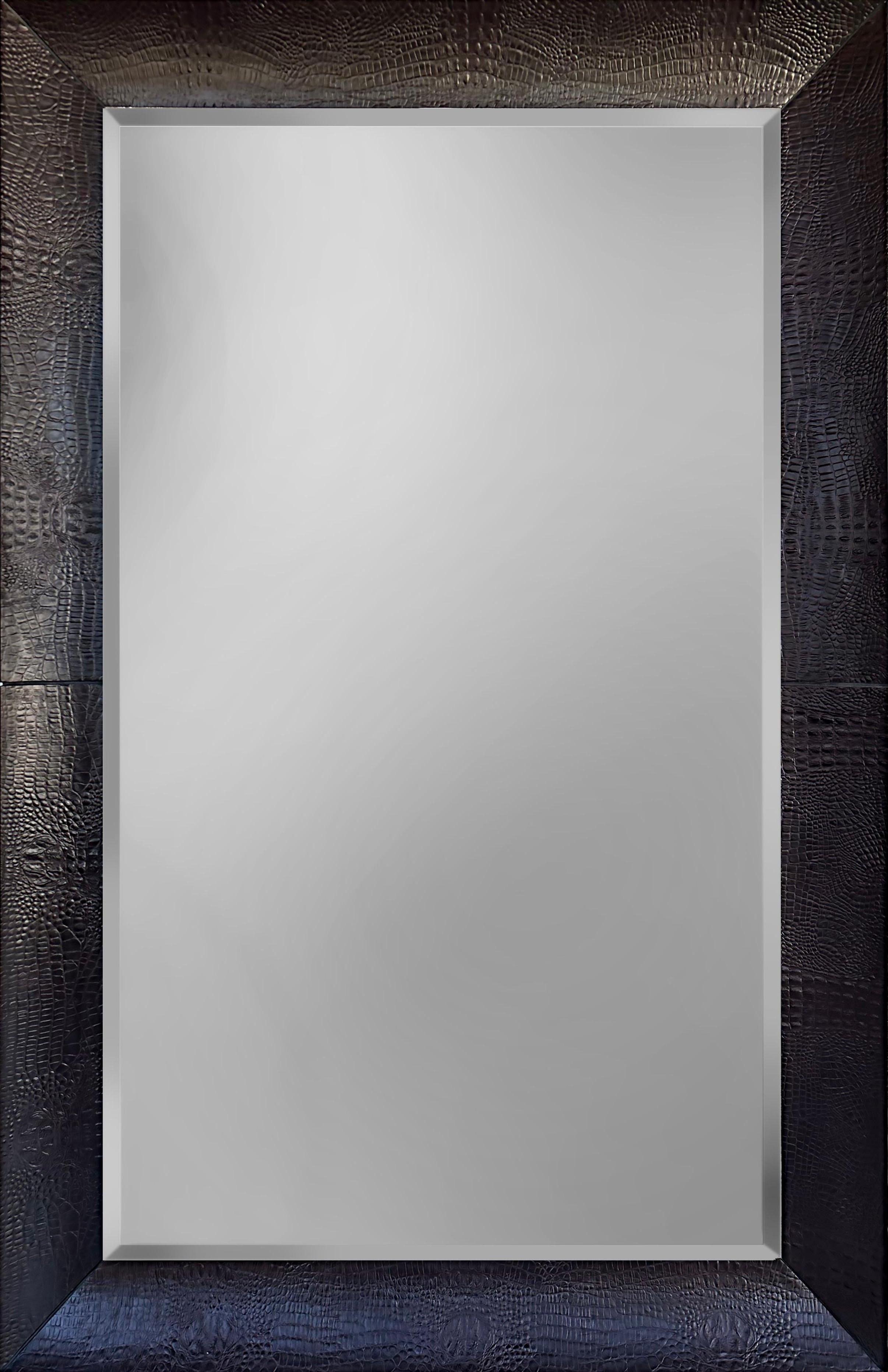 Artefacto Overscale Crocodile Embossed Leather Mirror, Beveled

Offered for sale is an Artefacto (Brazil) over-sized crocodile embossed leather beveled framed mirror.  This elegant mirror can be used wall-hung or standing directly on the floor. It