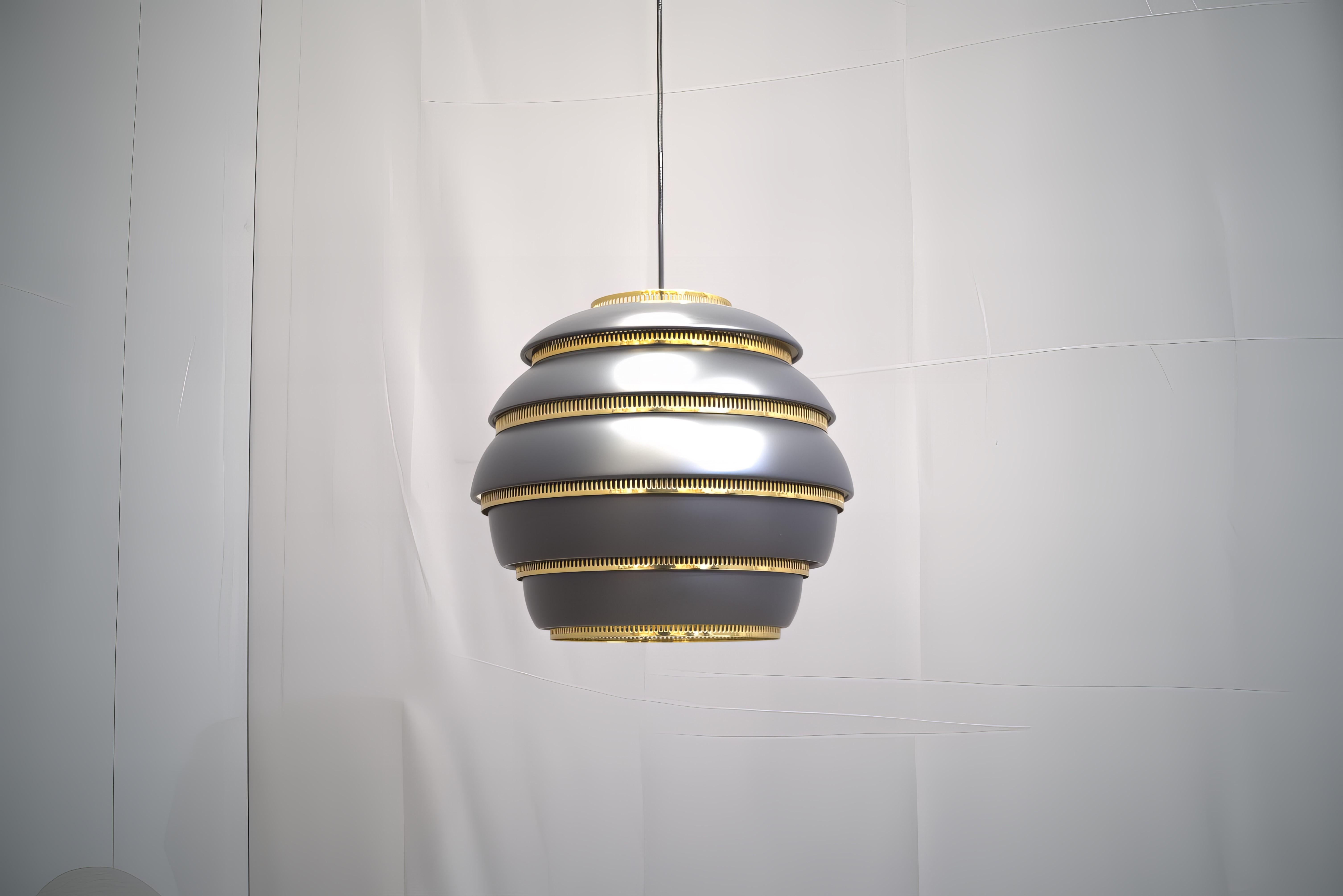 Moderne Artek A331 Black Metal Beehive Suspension Light by Alvar Aalto