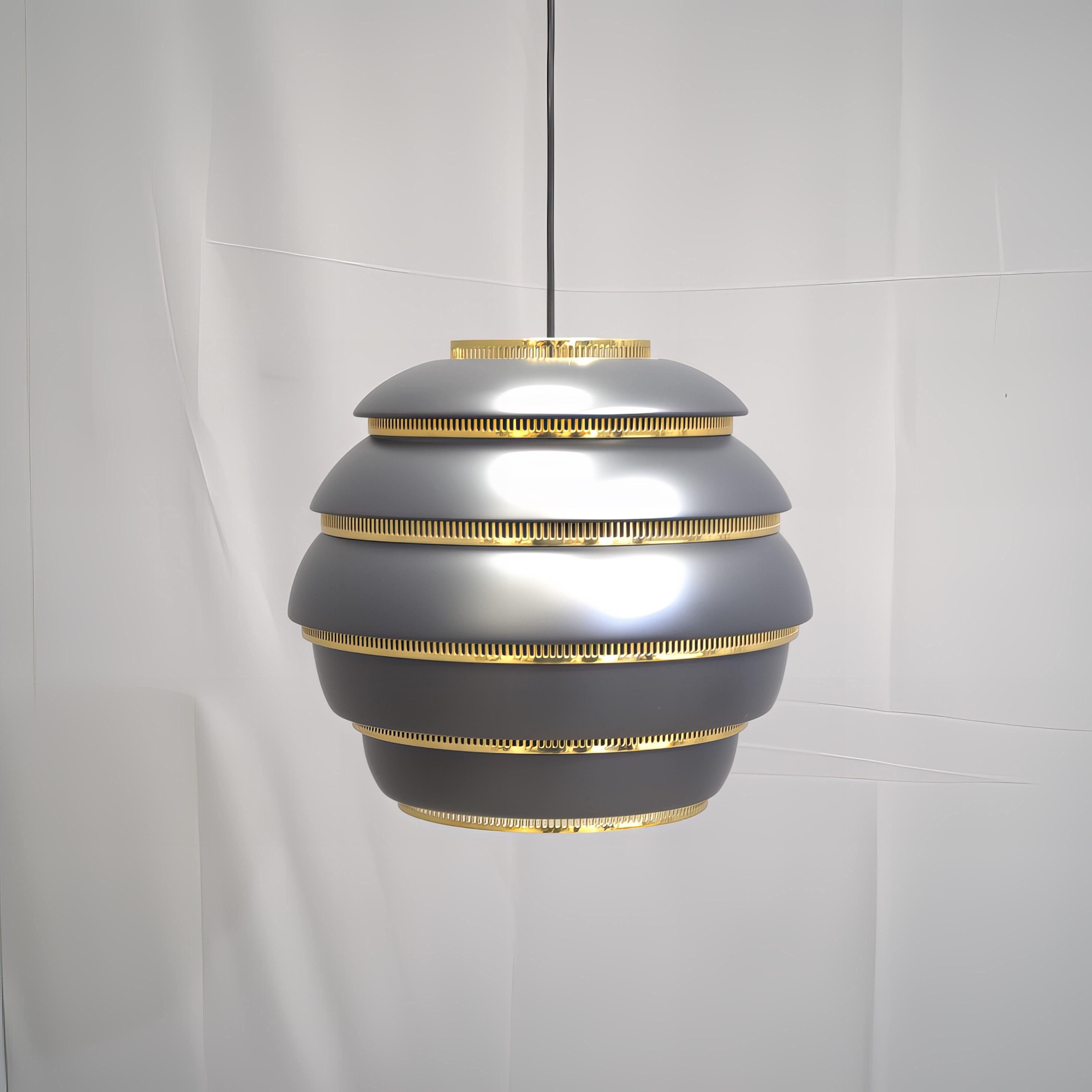 Finlandais Artek A331 Black Metal Beehive Suspension Light by Alvar Aalto