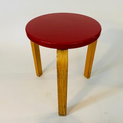 Artek Aalto Stool 60, Original Red Vinyl Upholstery