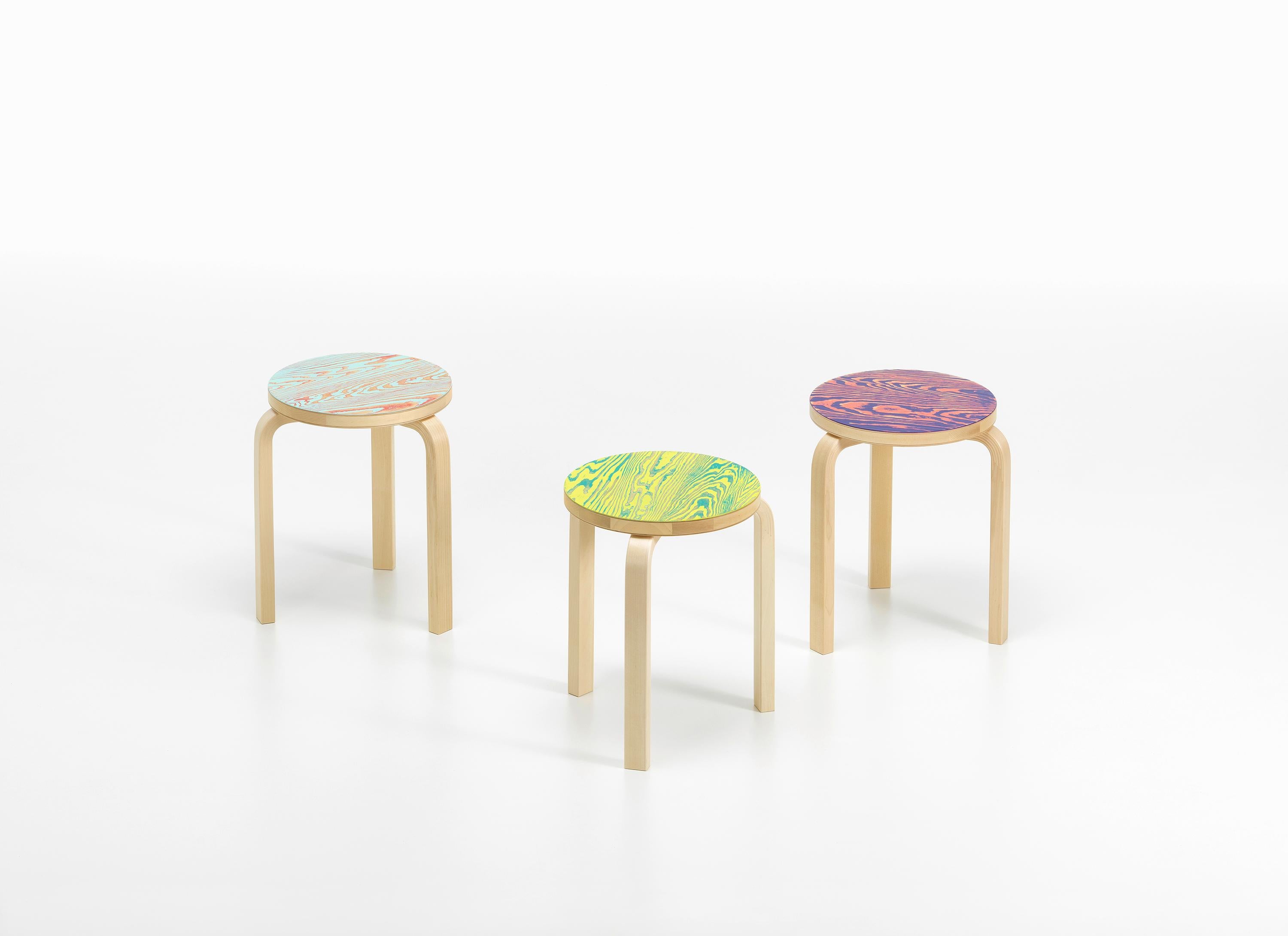 Modern Artek Stool 60 ColoRing in Green and Yellow by Alvar Aalto and Jo Nagasaka For Sale